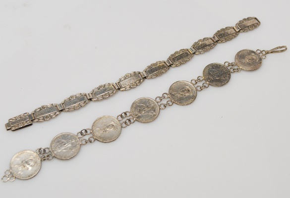 Sterling Silver "Forget Me Not" Bracelet and Coin Bracelet