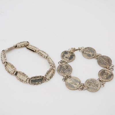 Sterling Silver "Forget Me Not" Bracelet and Coin Bracelet
