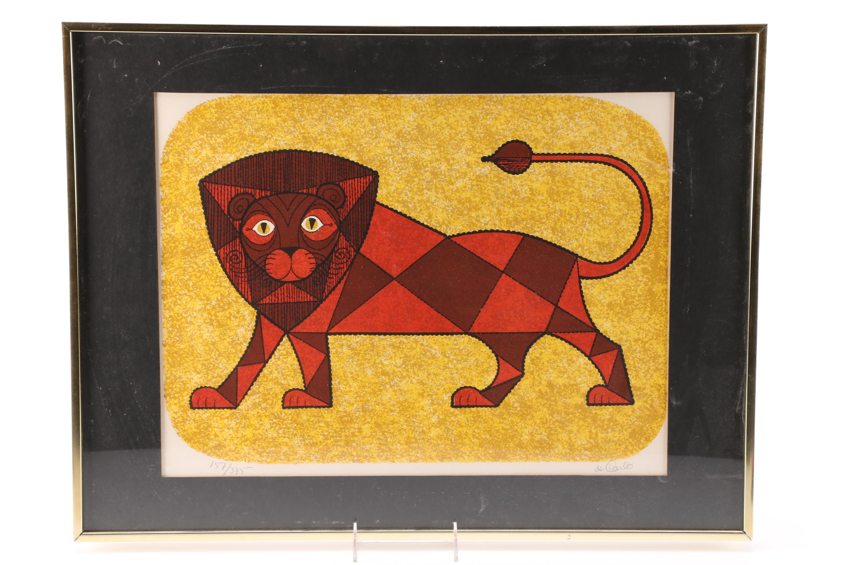 Limited Edition Lithograph on Paper of Lion