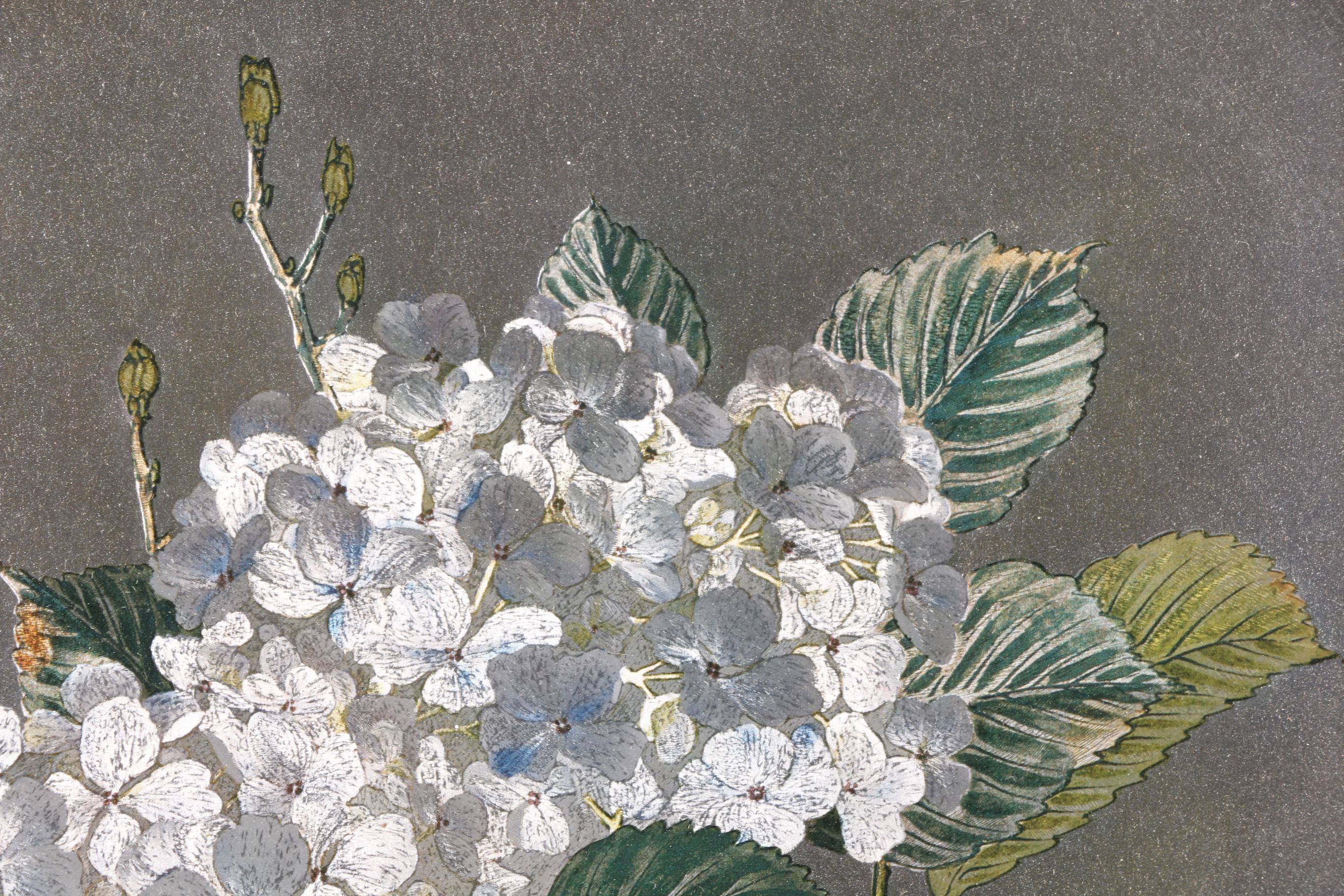 East Asian Style Offset Lithograph on Fabric With Foil Embellishments of Nature Scene