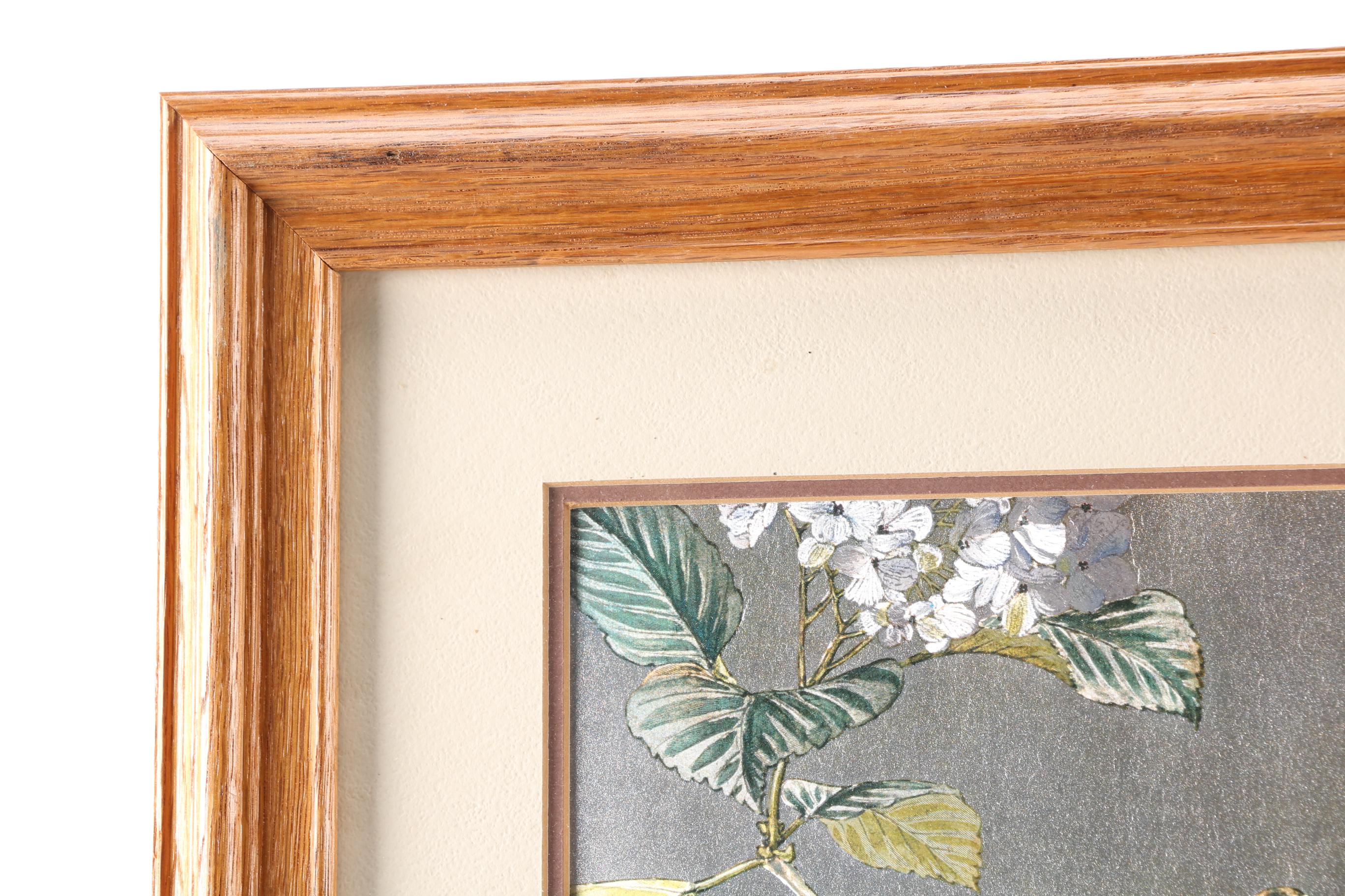 East Asian Style Offset Lithograph on Fabric With Foil Embellishments of Nature Scene