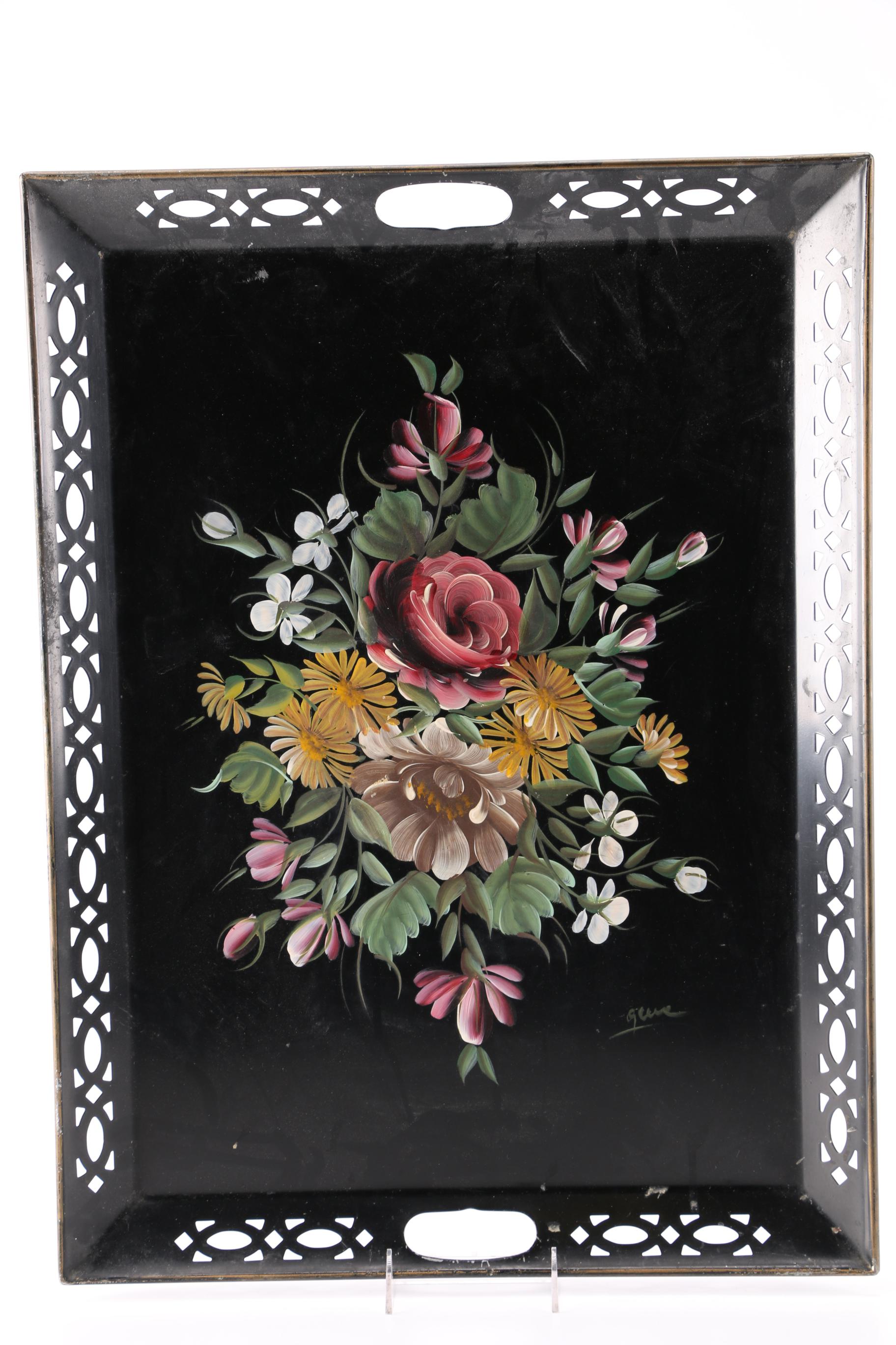 Nashco Vintage Hand-Painted Floral Serving Tray