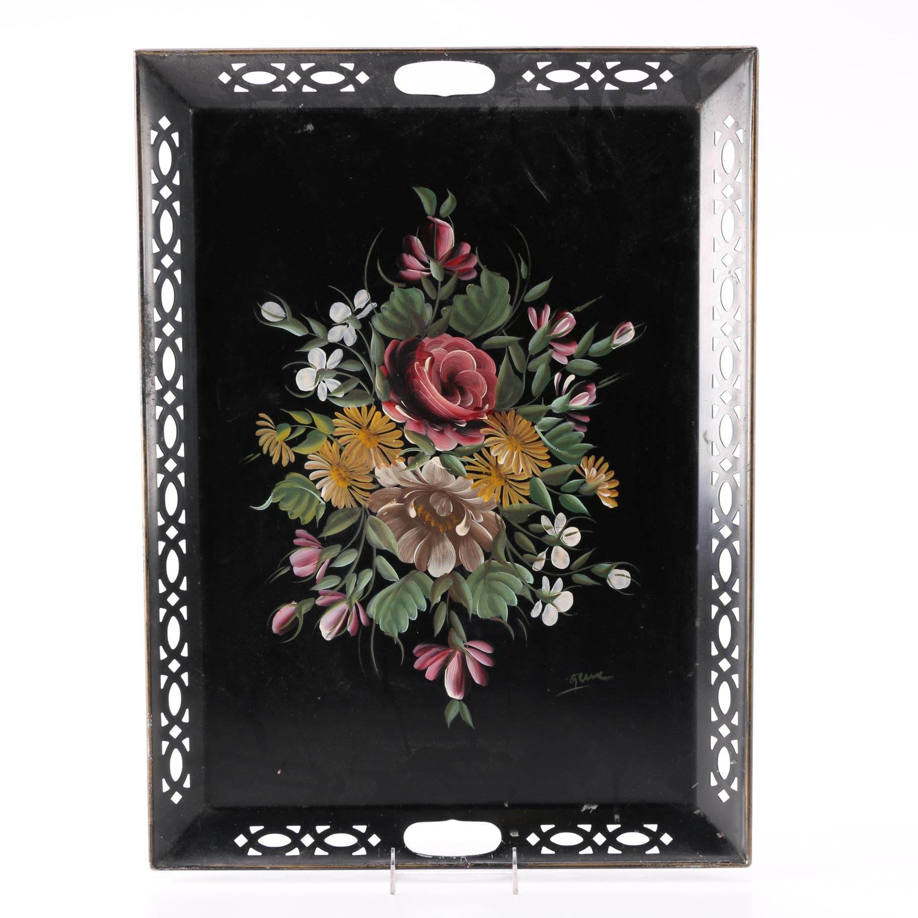 Nashco Vintage Hand-Painted Floral Serving Tray