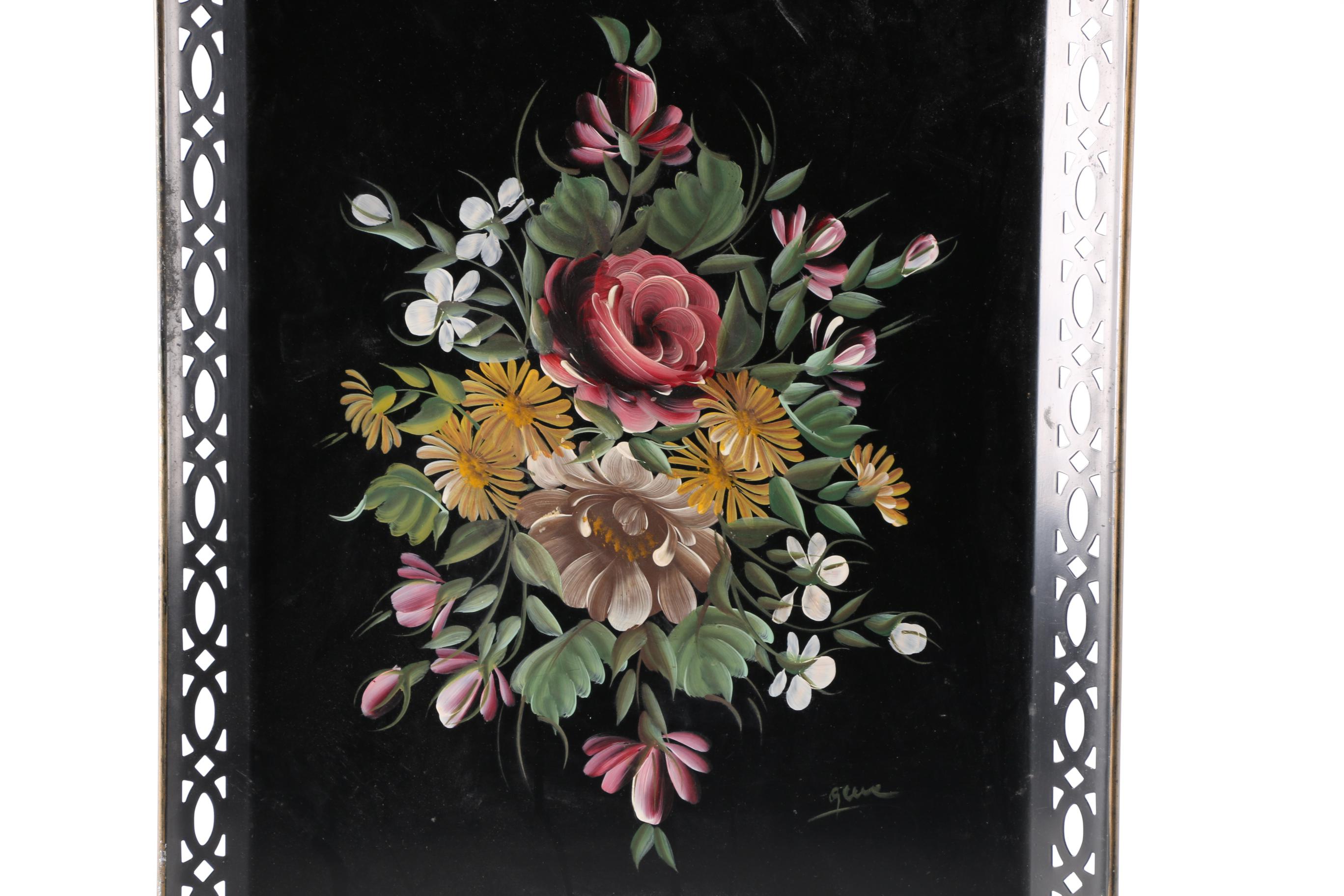 Nashco Vintage Hand-Painted Floral Serving Tray