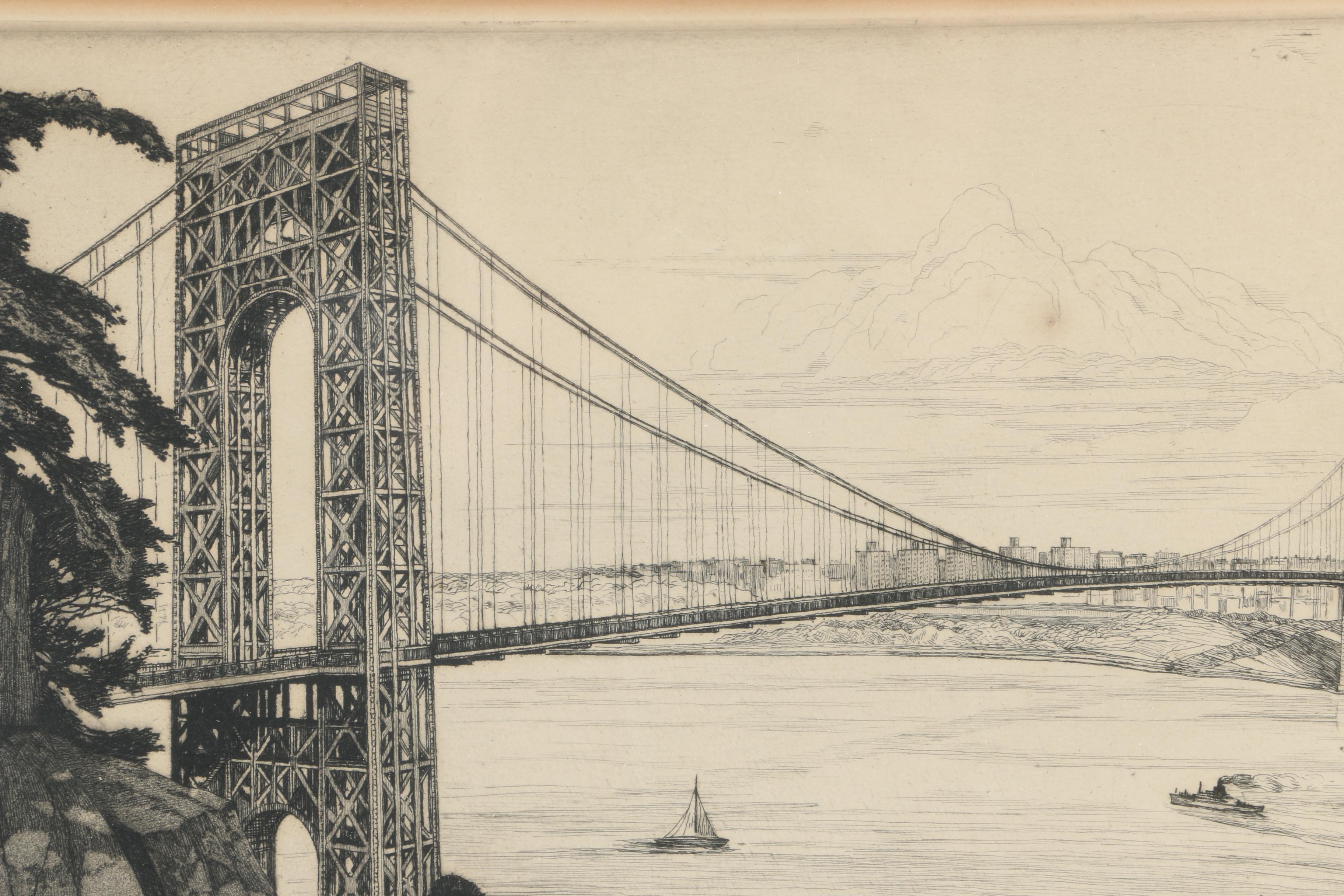 Otto Wackernagel Limited Edition Etching "South View of George Washington Bridge"