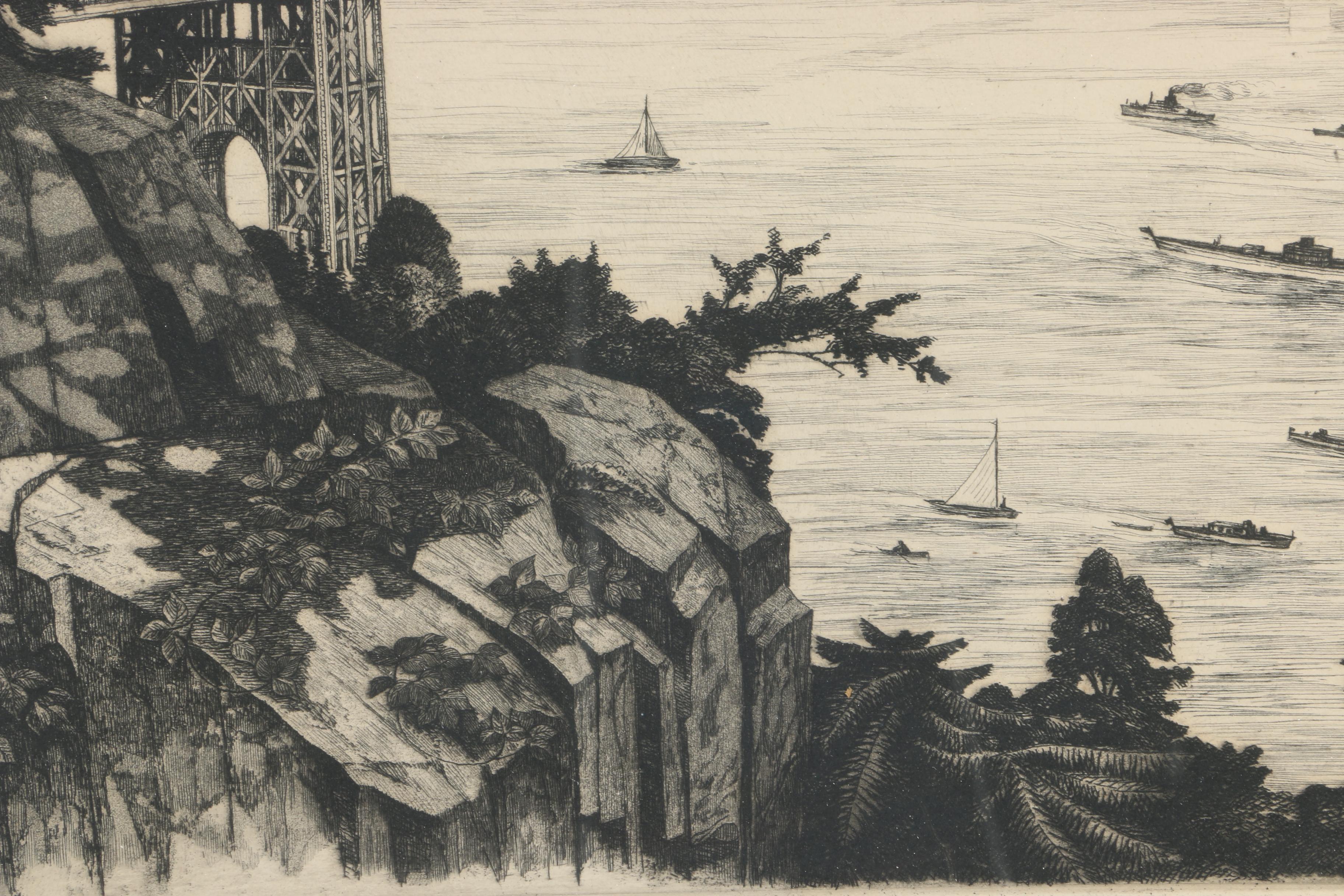 Otto Wackernagel Limited Edition Etching "South View of George Washington Bridge"