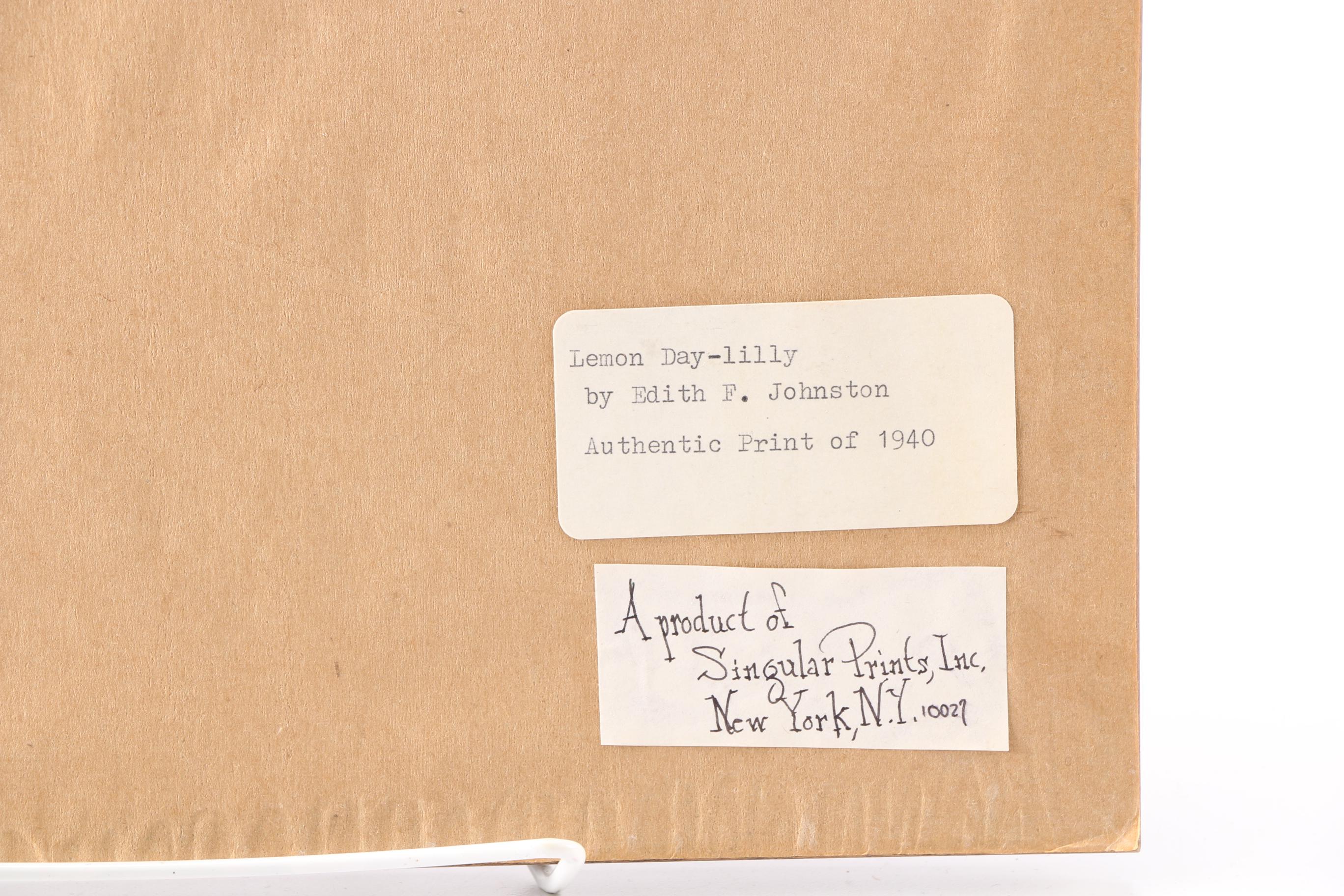 After Edith F. Johnston Framed Lithograph "Lemon Day-Lilly"