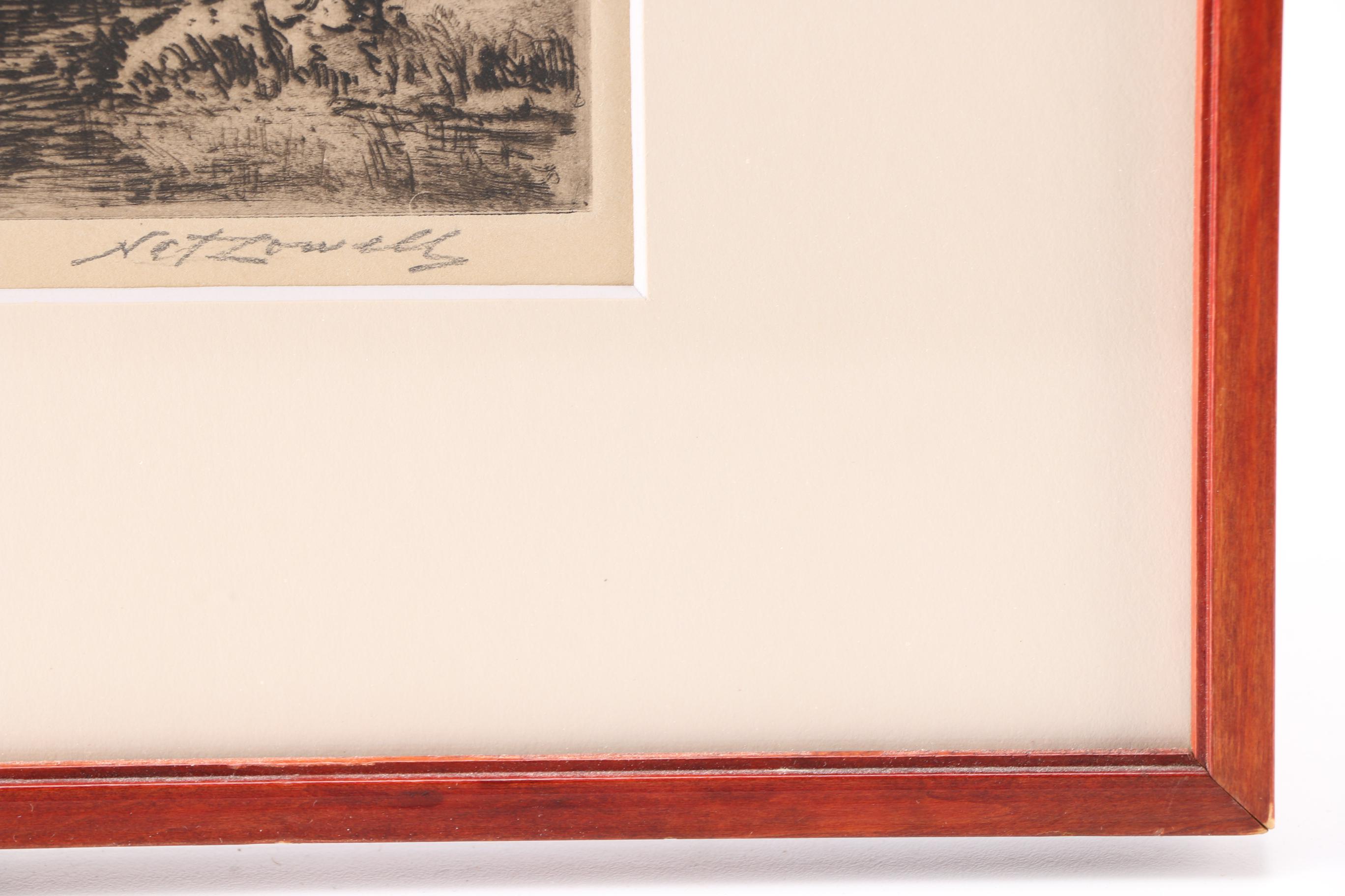 1947 Nat Lowell Etching "Central Park South"