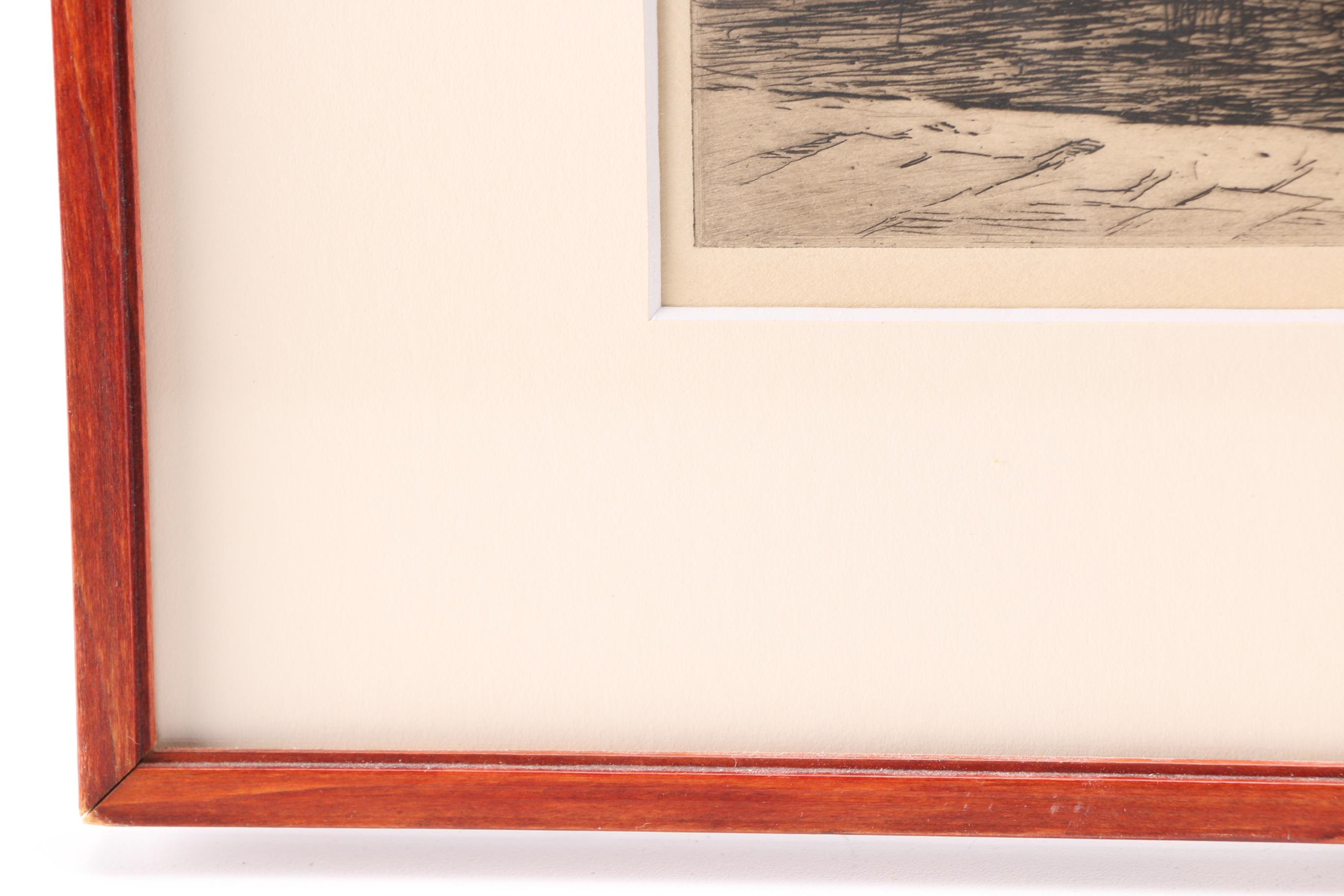 1947 Nat Lowell Etching "Central Park South"