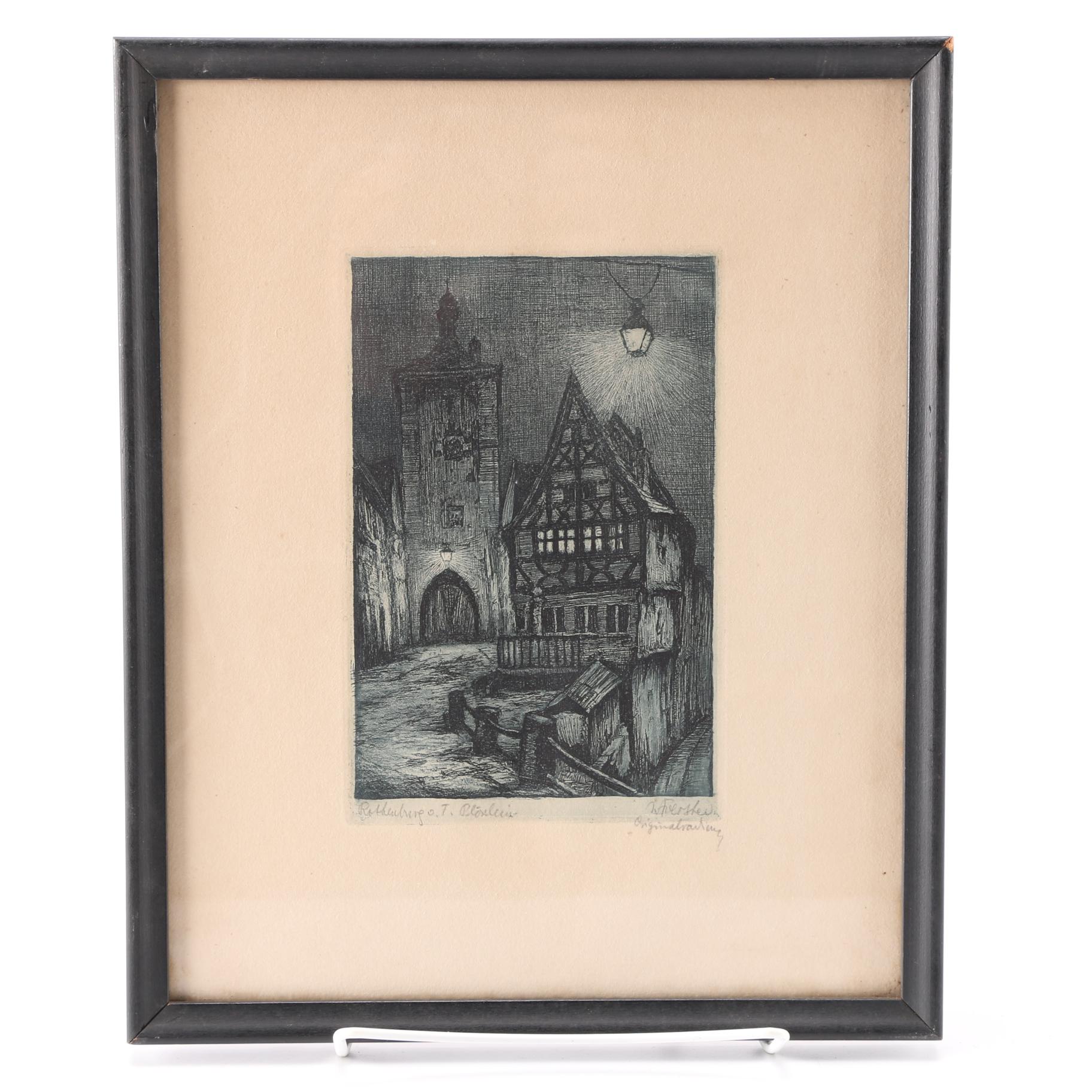 Aquatint Etching on Paper "Rothenburg o. T. Plönlein"