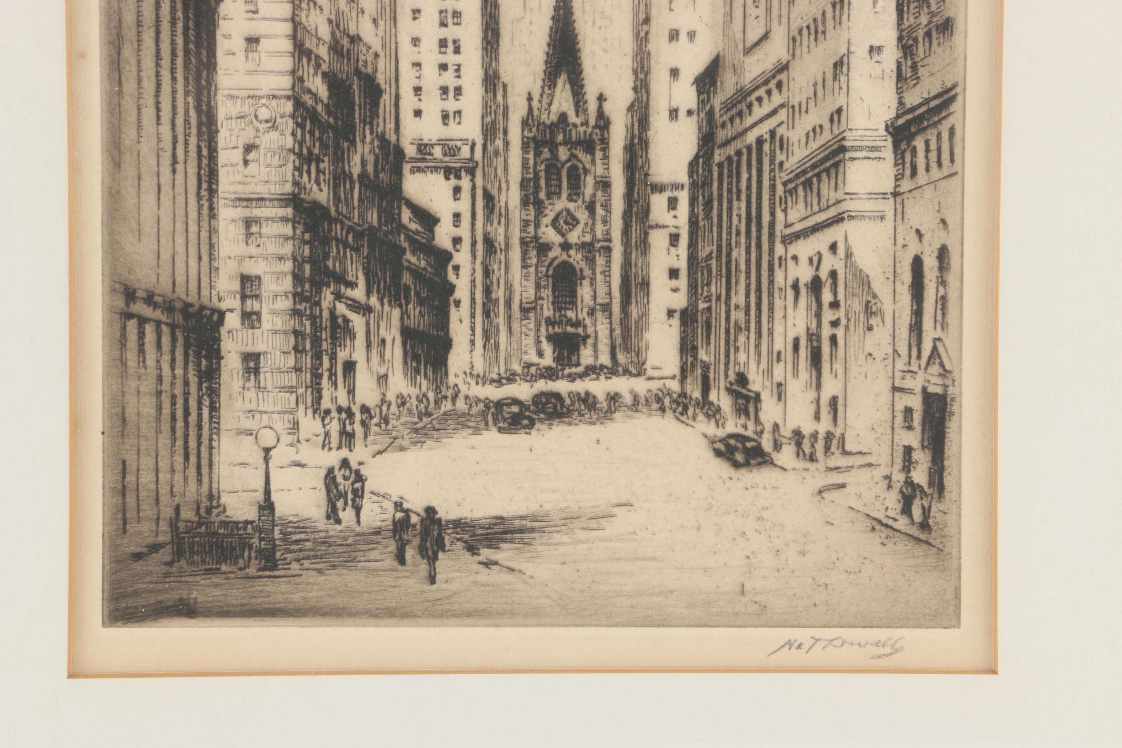 1948 Nat Lowell Etching "Wall Street"