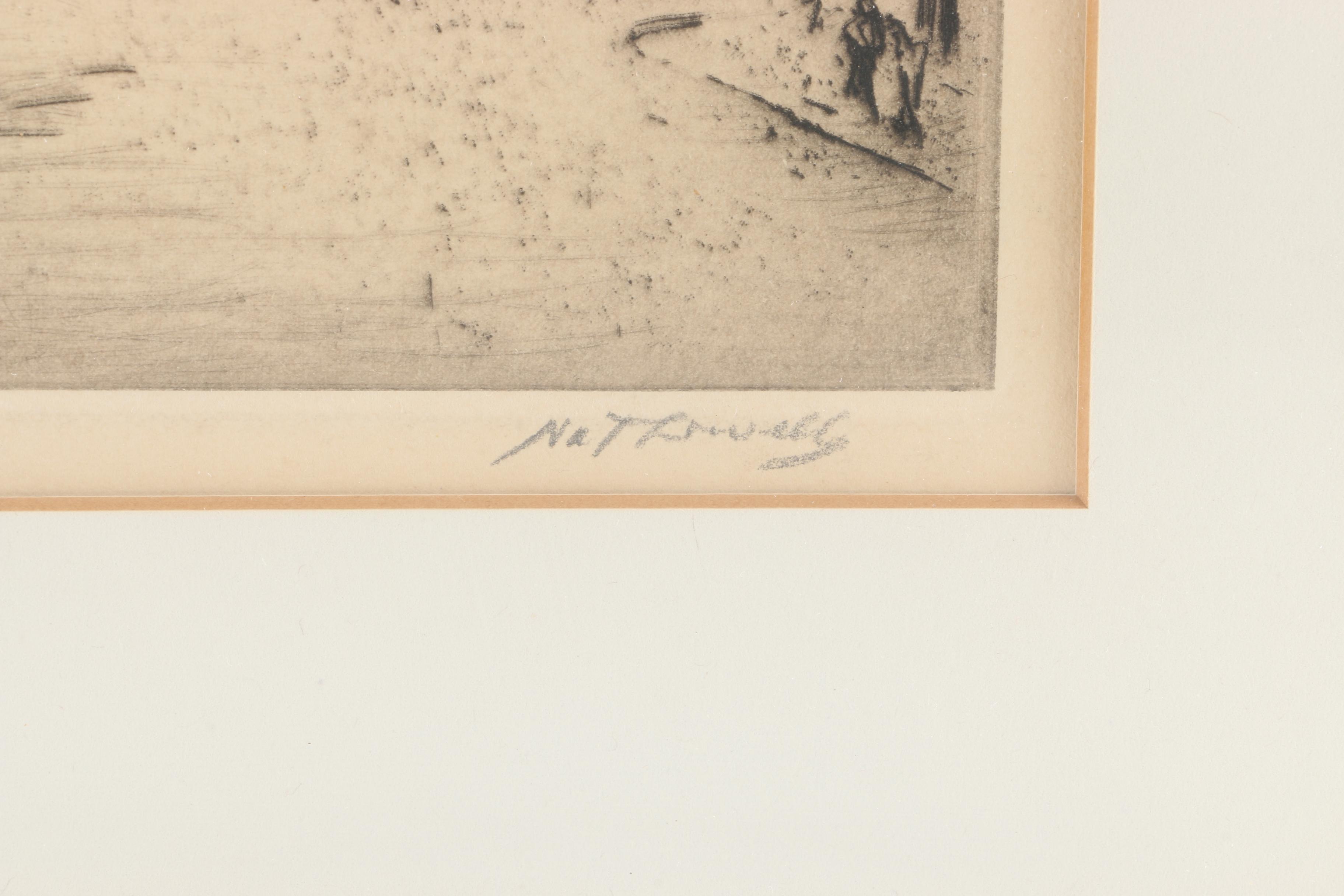 1948 Nat Lowell Etching "Wall Street"