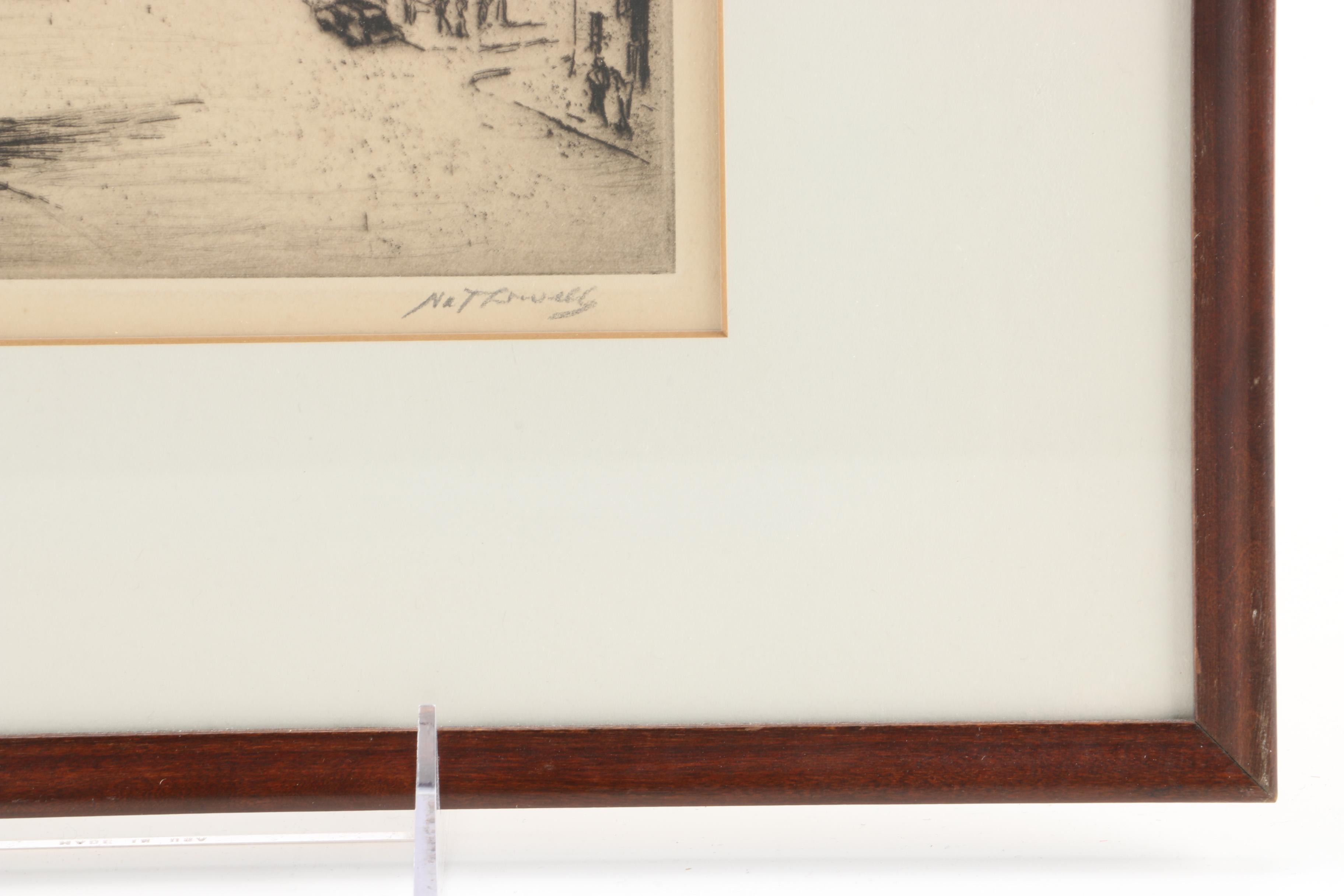 1948 Nat Lowell Etching "Wall Street"