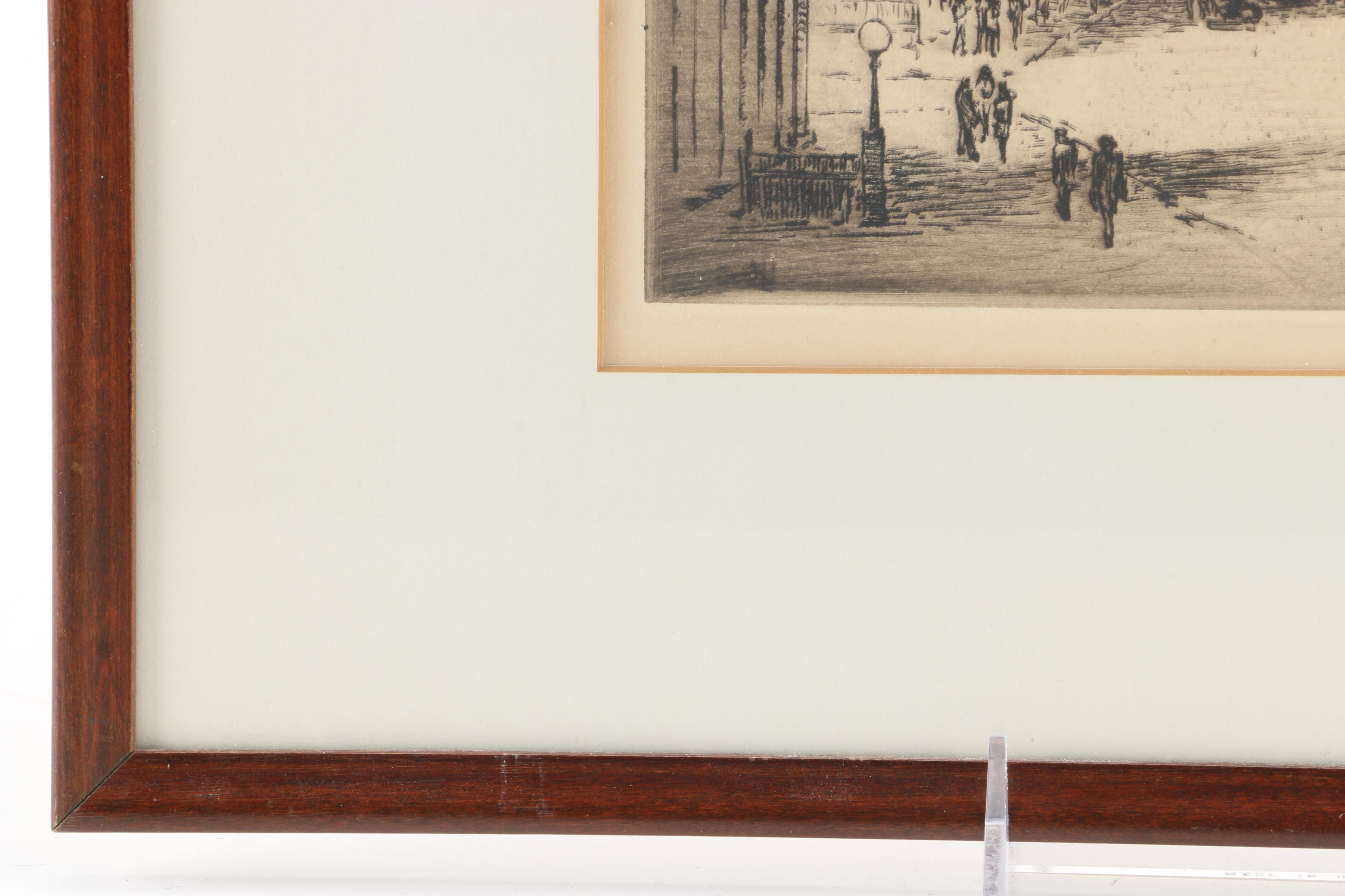 1948 Nat Lowell Etching "Wall Street"