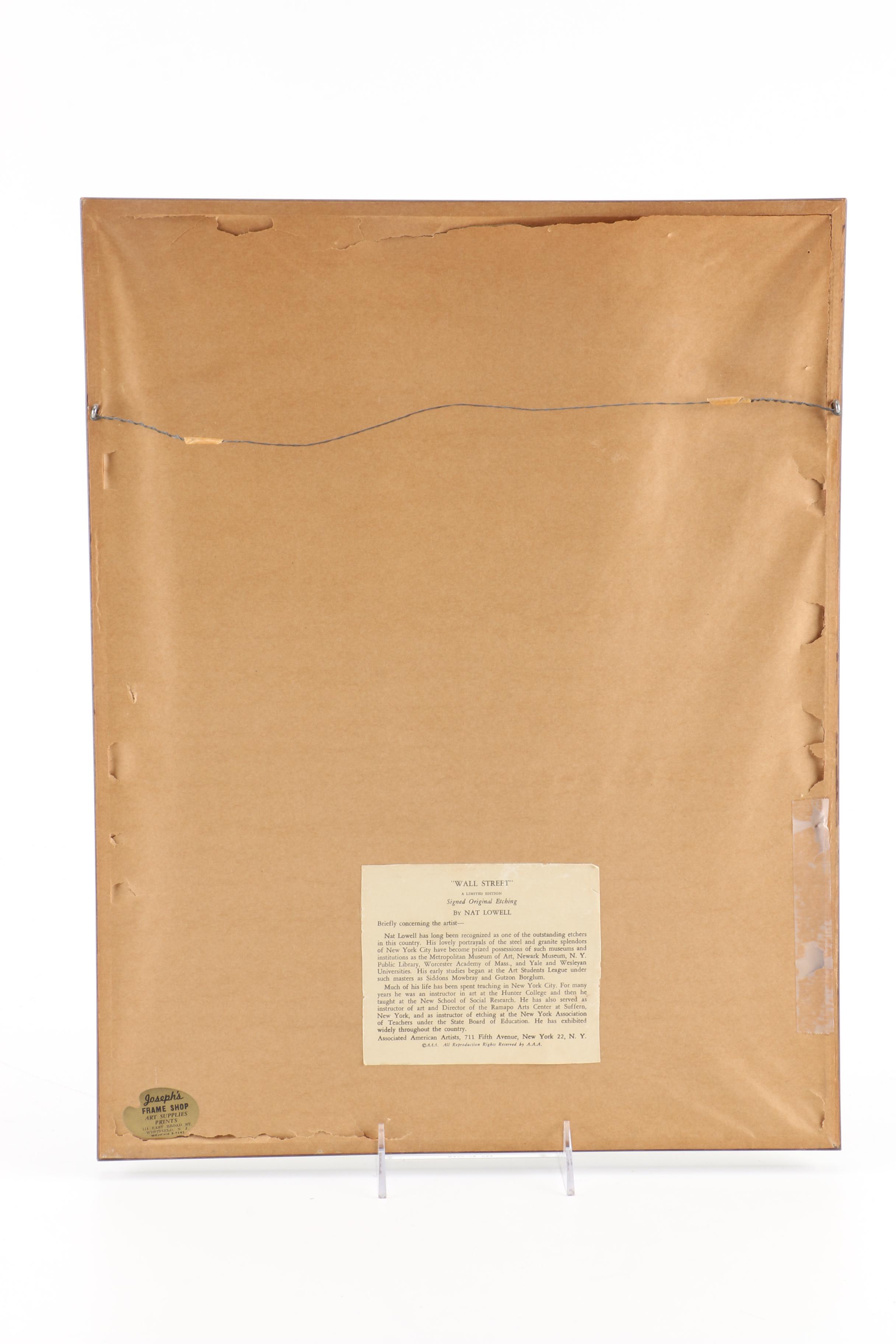 1948 Nat Lowell Etching "Wall Street"