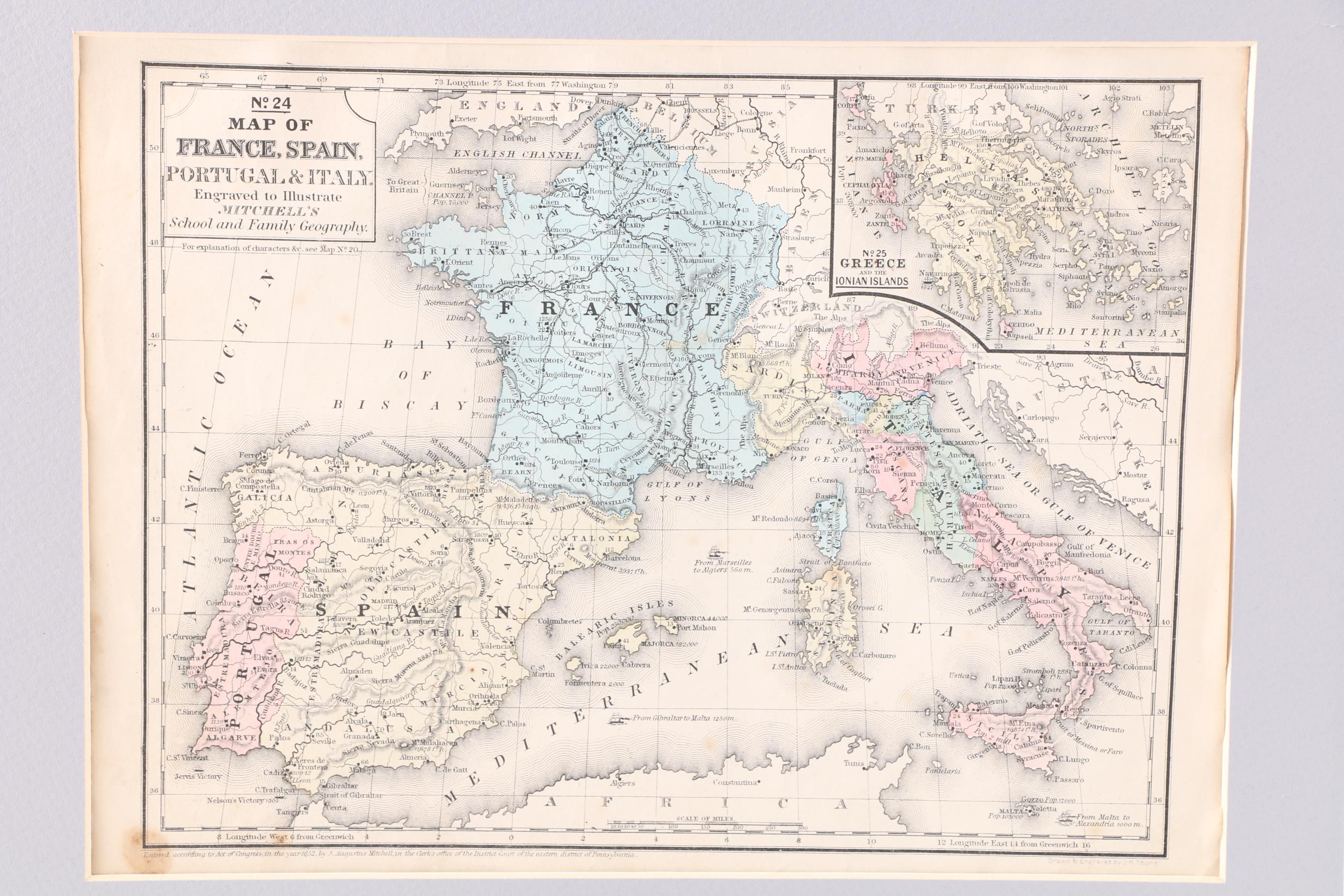 Framed Antique Maps from Mithchell's School Atlas