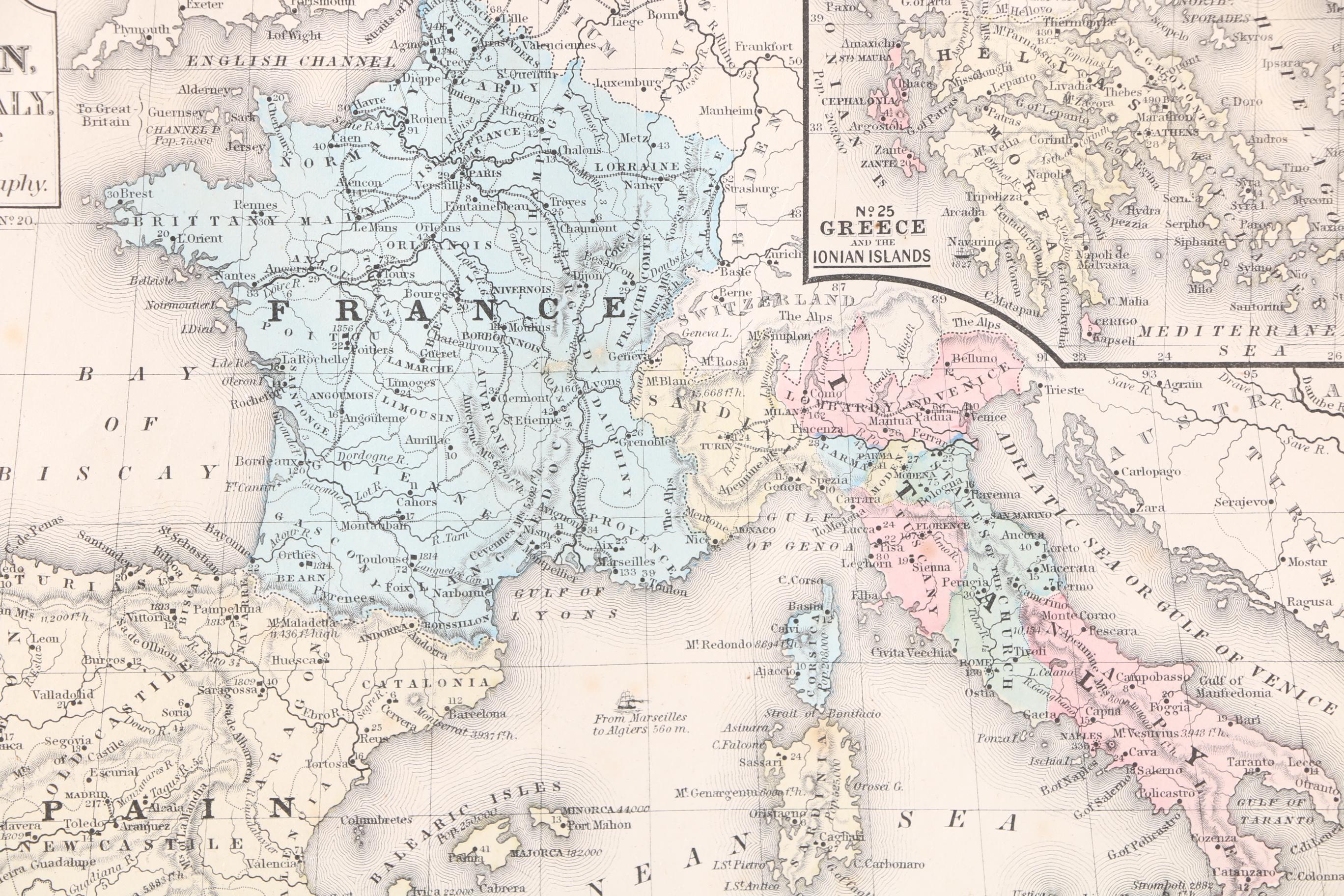Framed Antique Maps from Mithchell's School Atlas