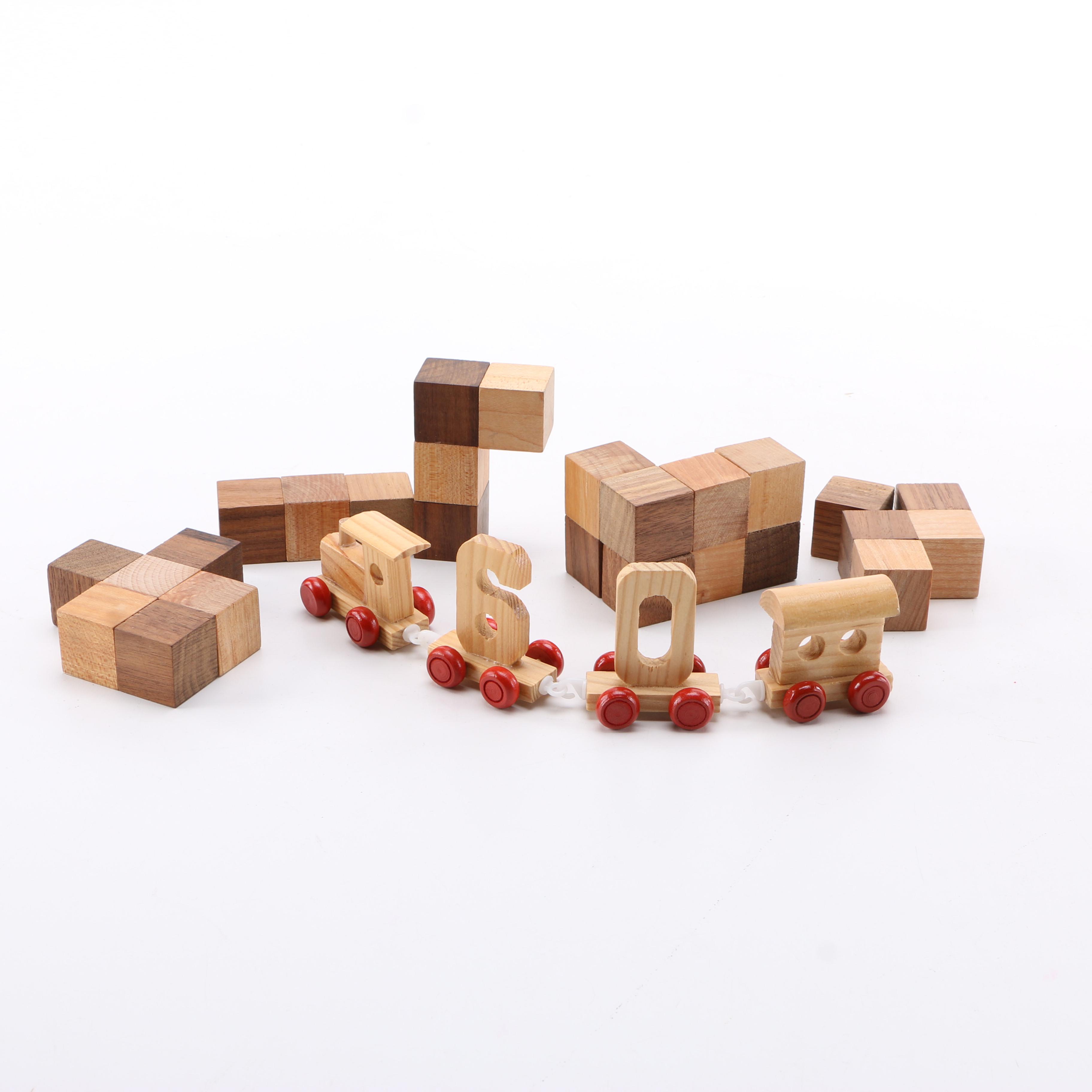 Wooden Toy Train and Building Blocks