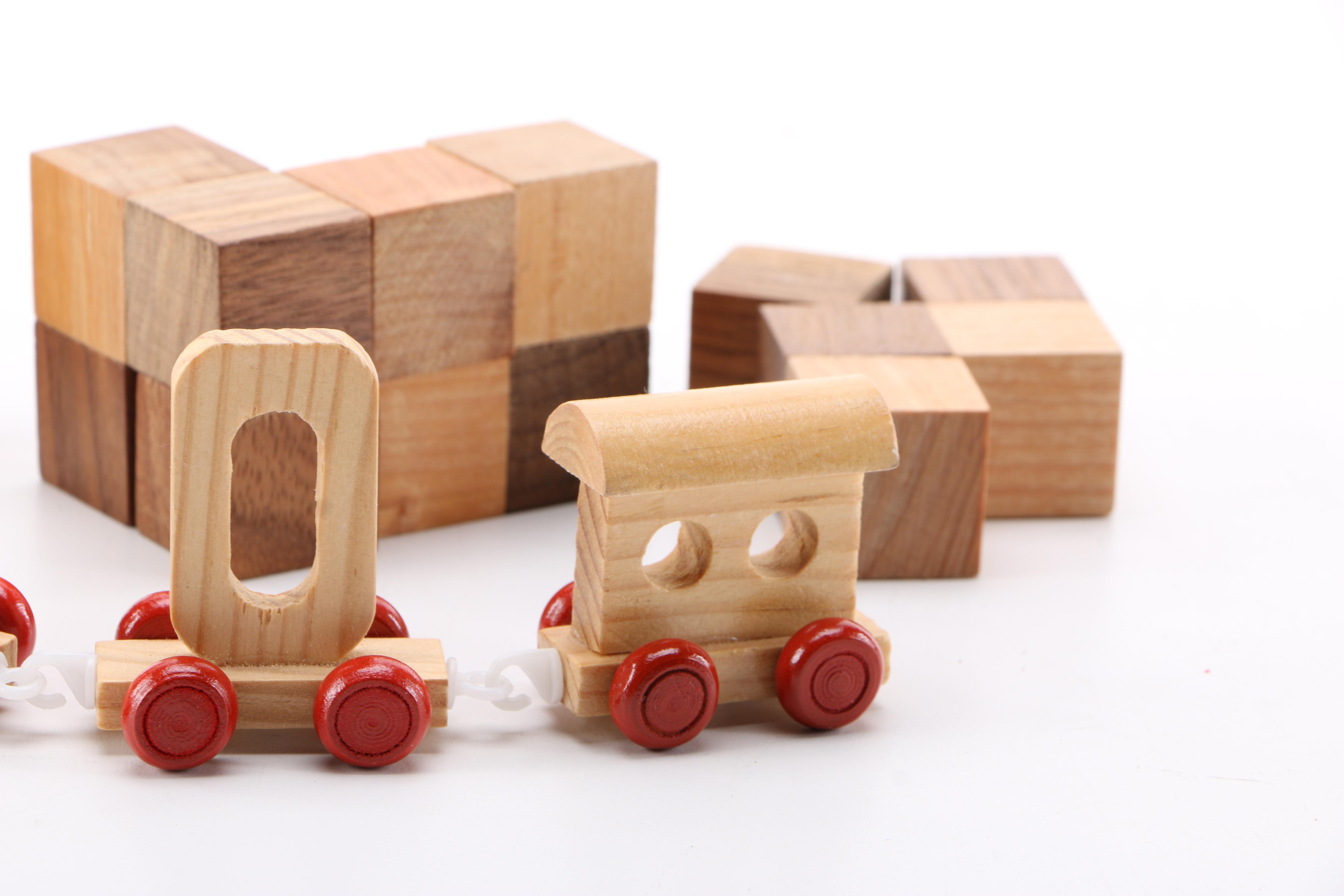 Wooden Toy Train and Building Blocks