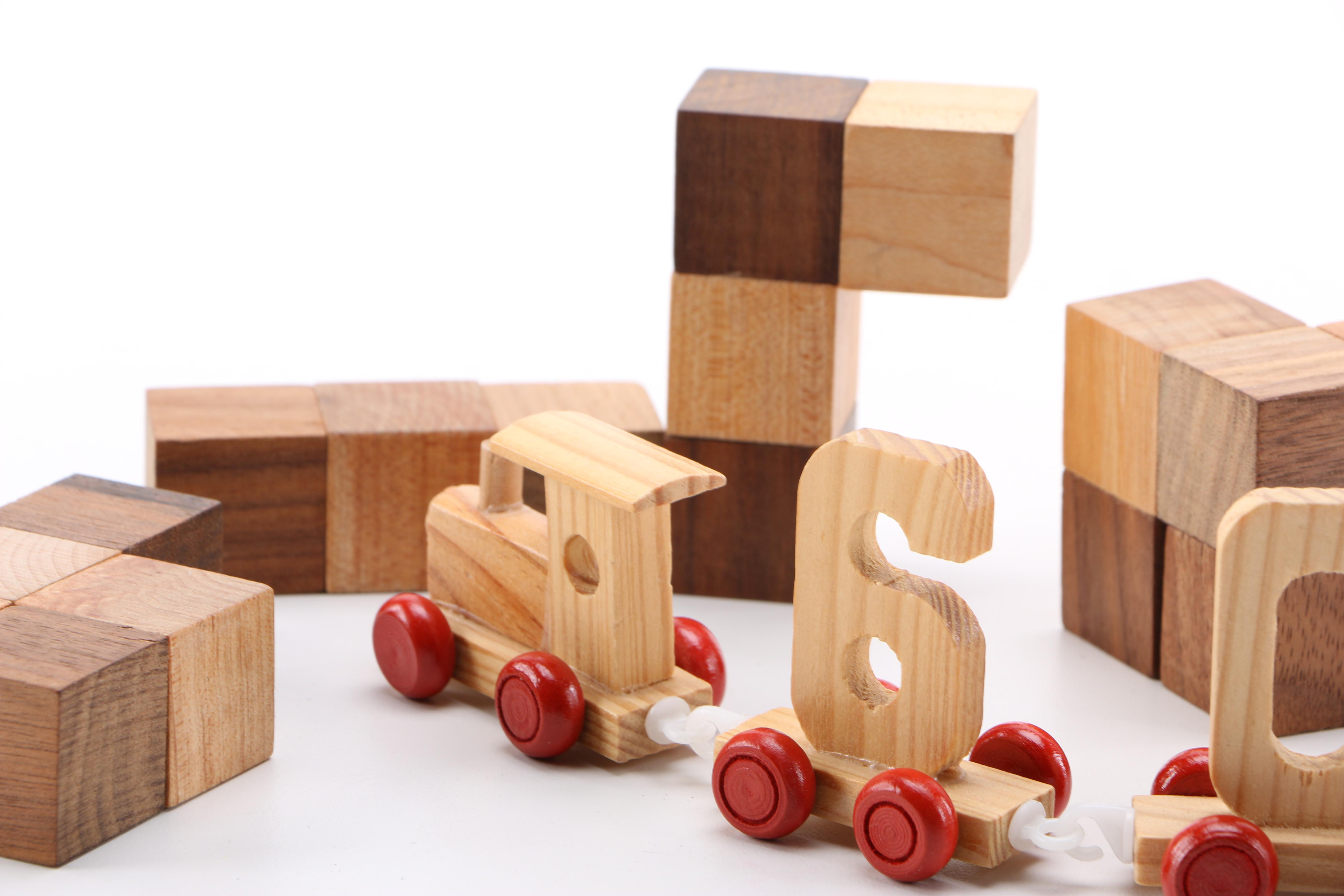 Wooden Toy Train and Building Blocks