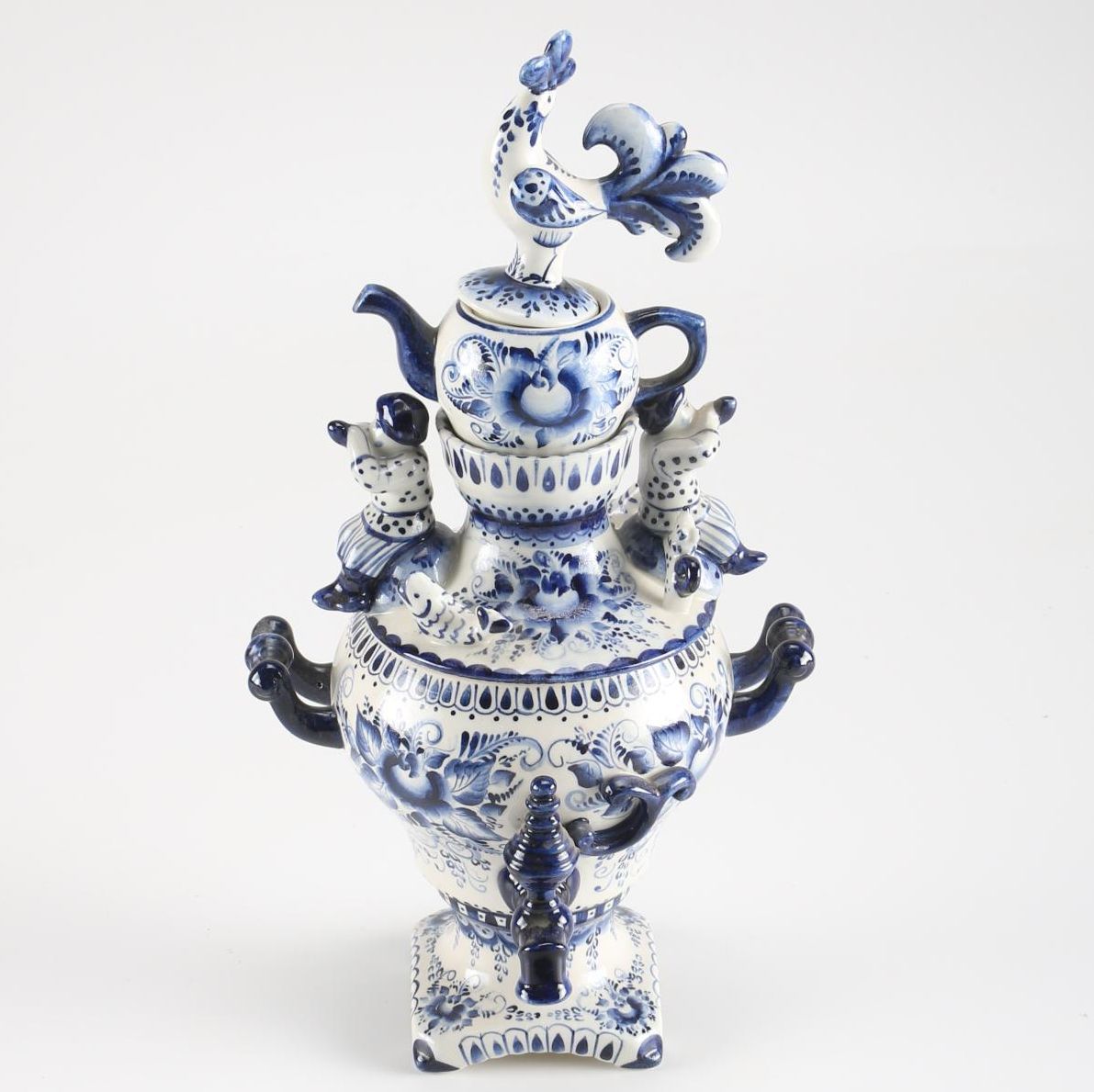 Russian Blue and White Porcelain Samovar Teapot
