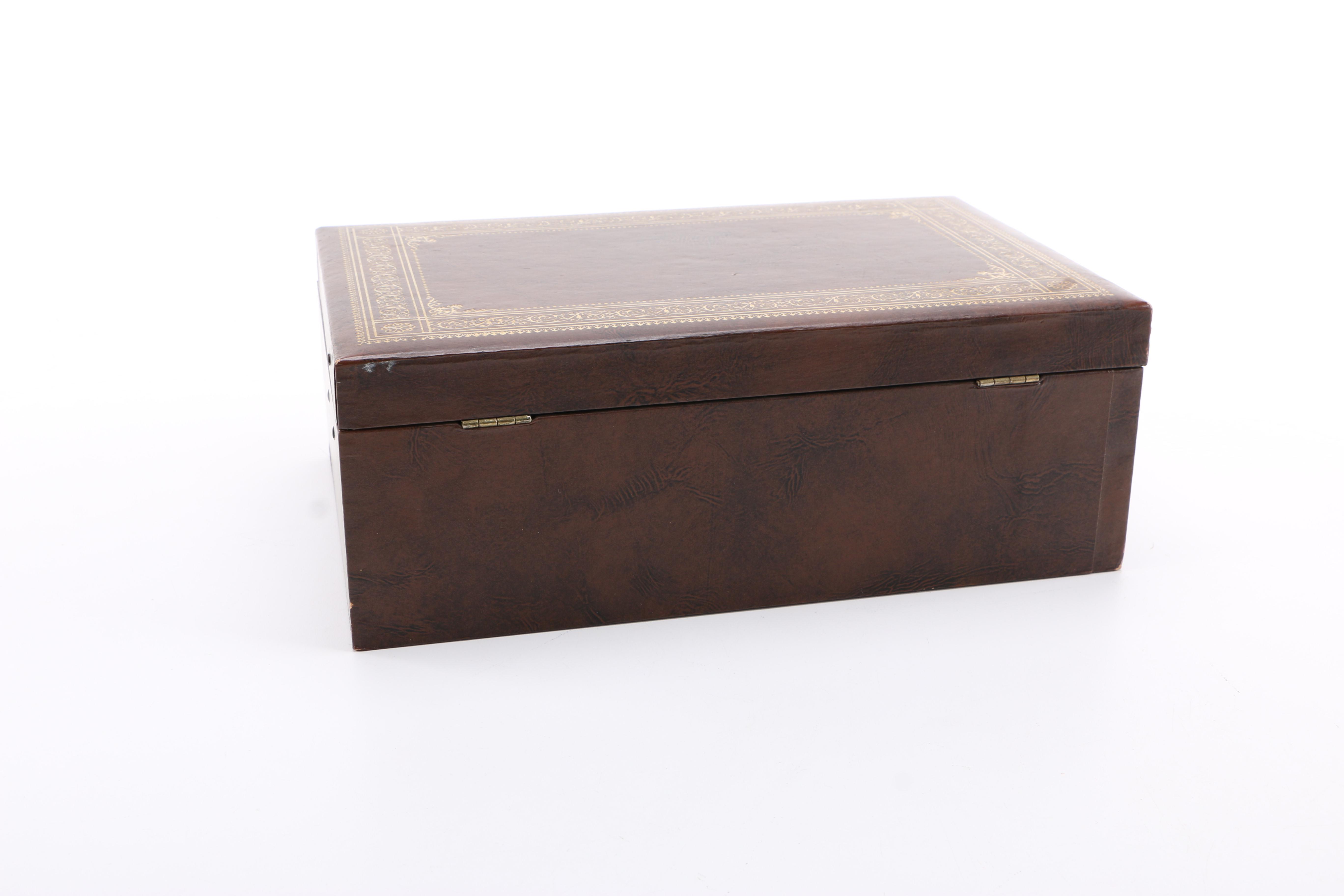 Brown Leatherette Over Wood Organizer Drawer