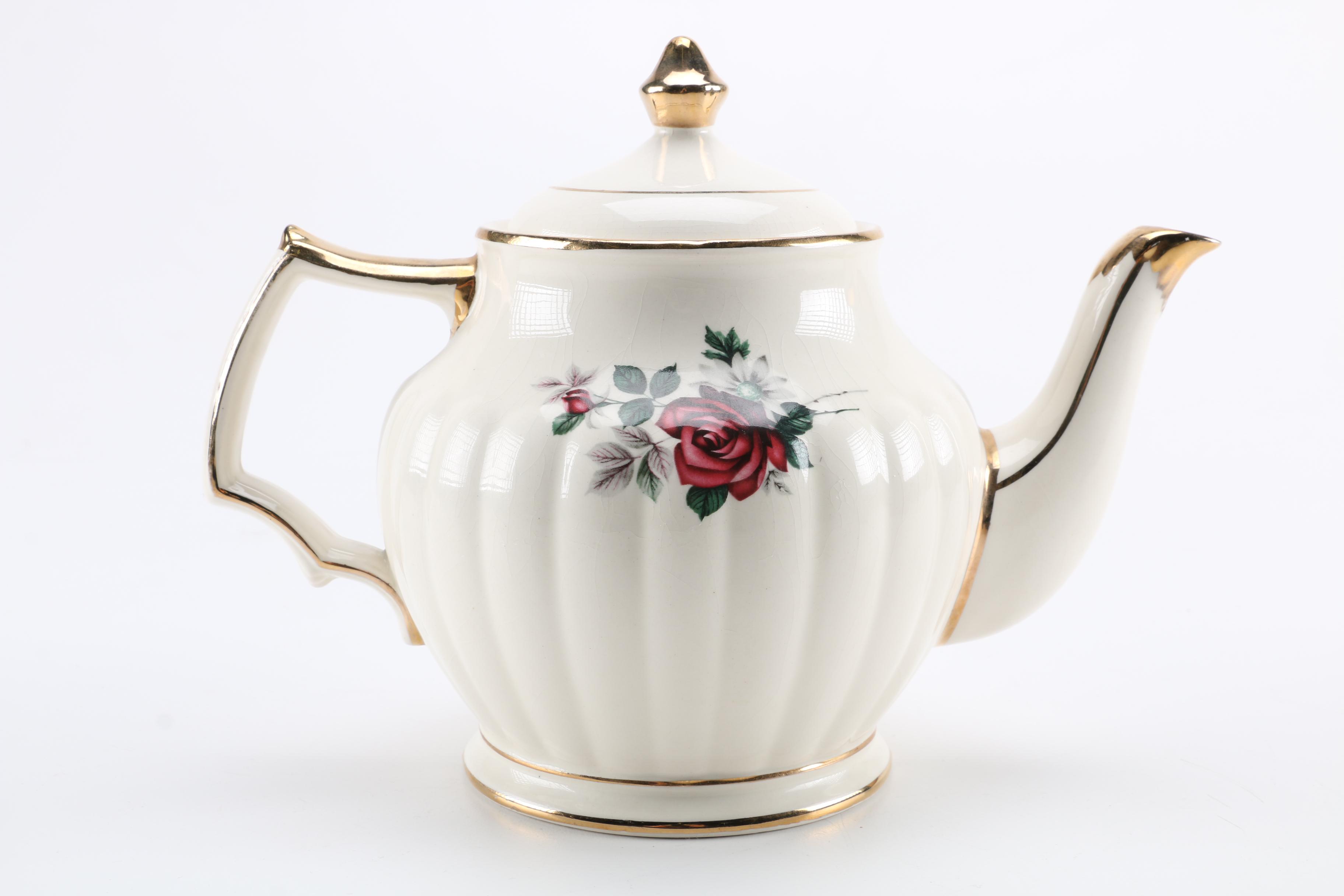 White Floral Ceramic Teapot