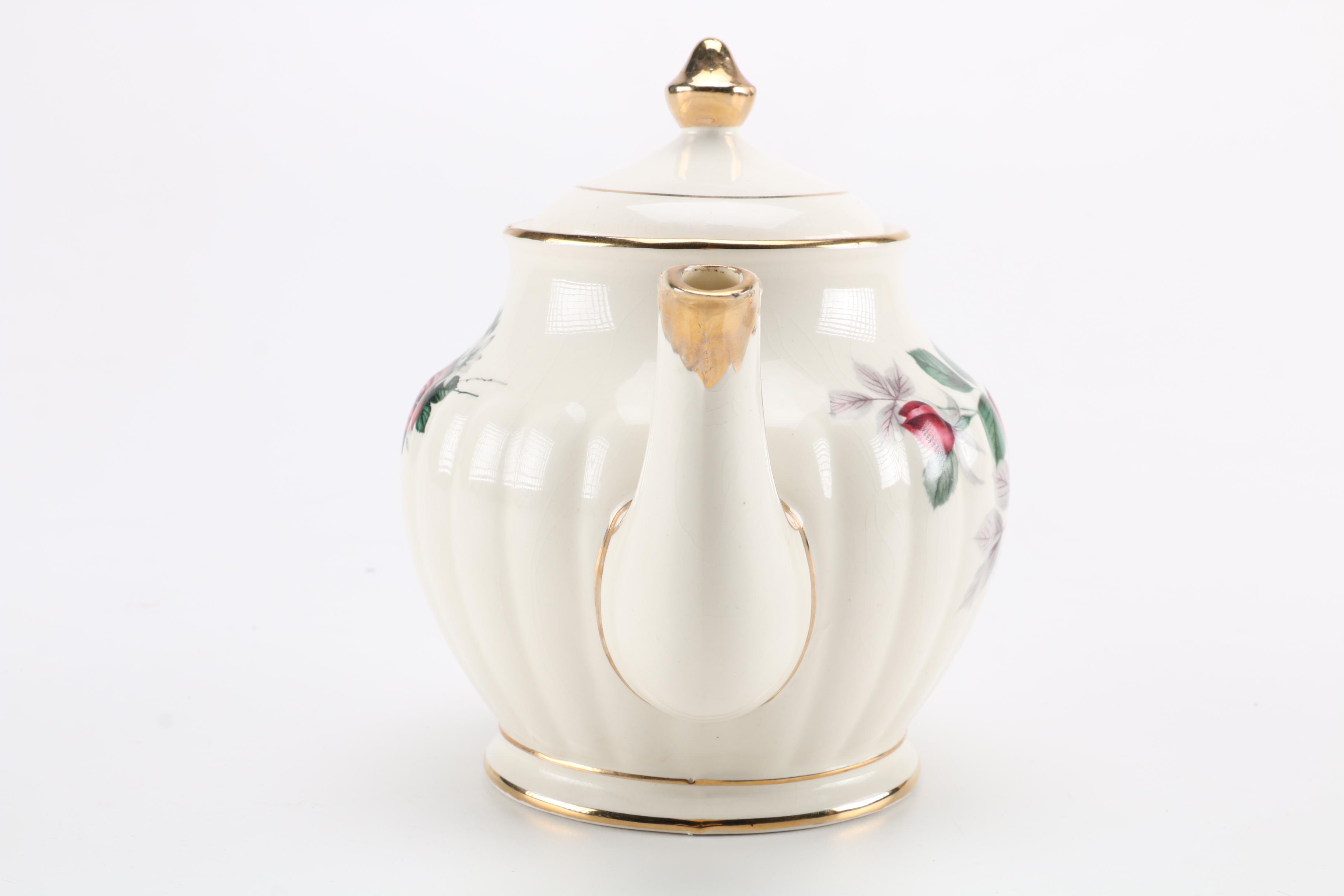 White Floral Ceramic Teapot
