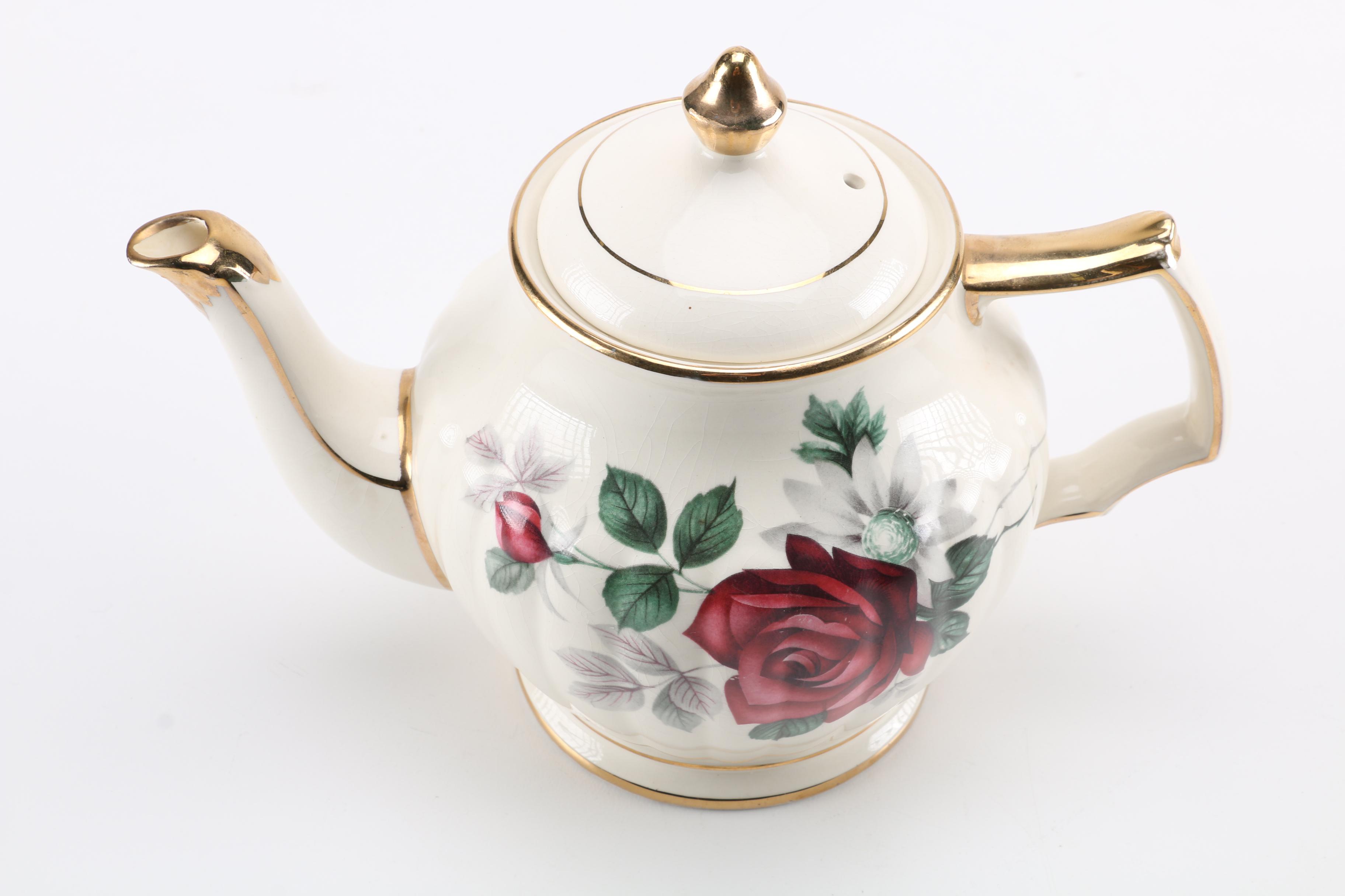 White Floral Ceramic Teapot