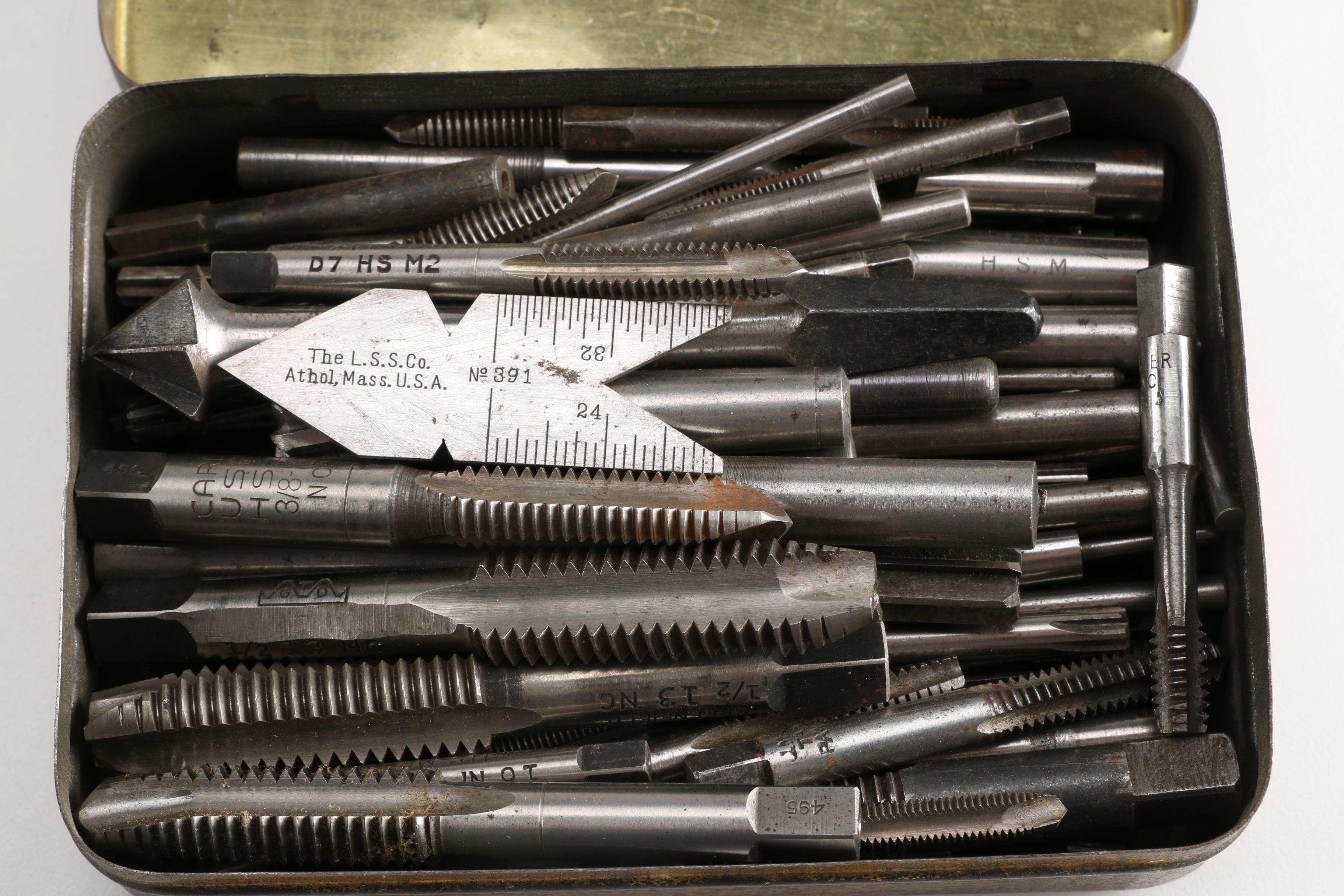 Vintage Drill BIts, Threaded Taps, Boxes, and More