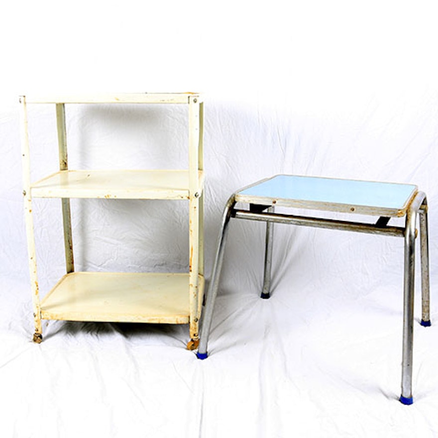 Vintage Metal Table And Bar Cart