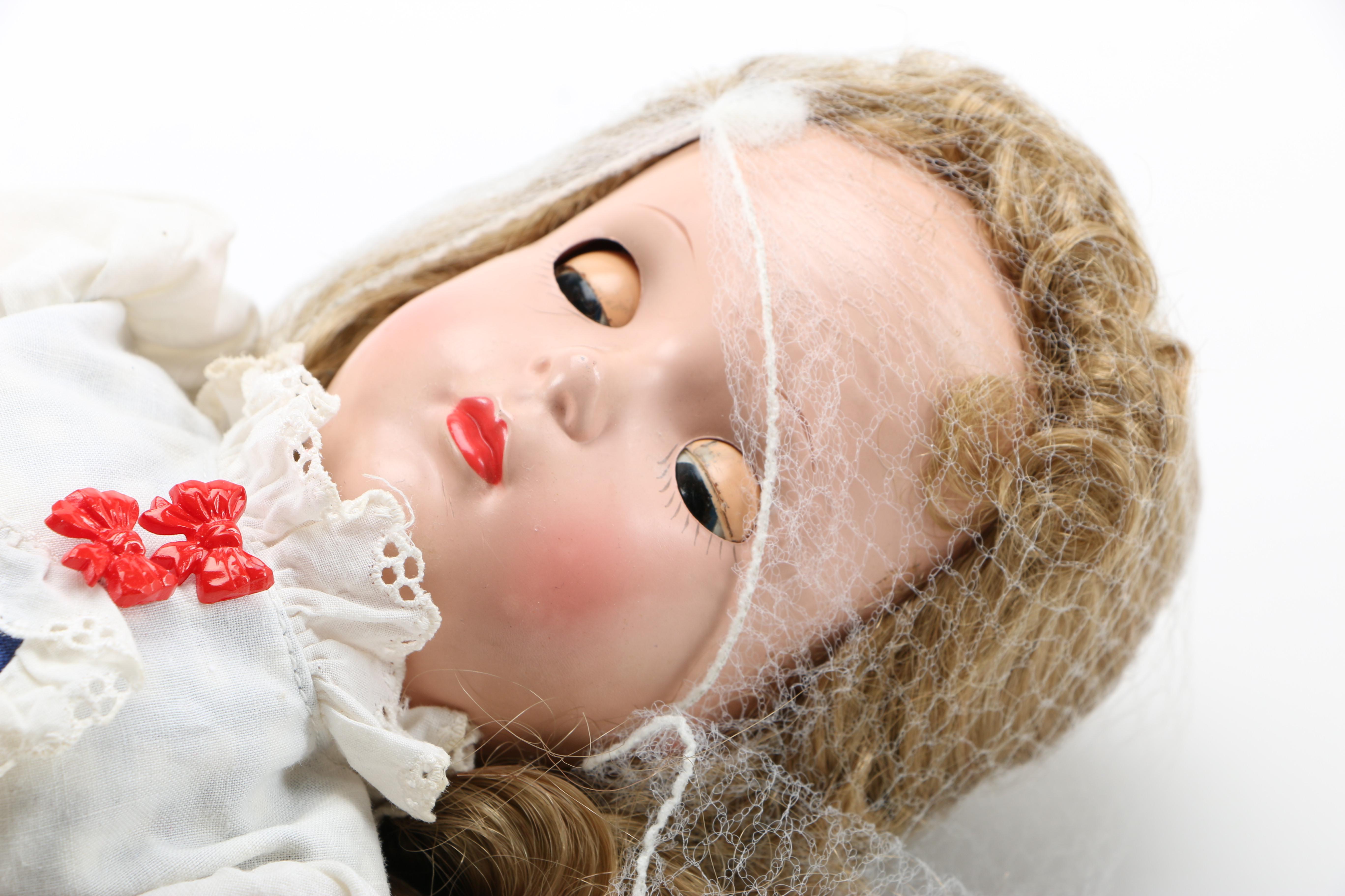 Doll in Blue Gingham Dress