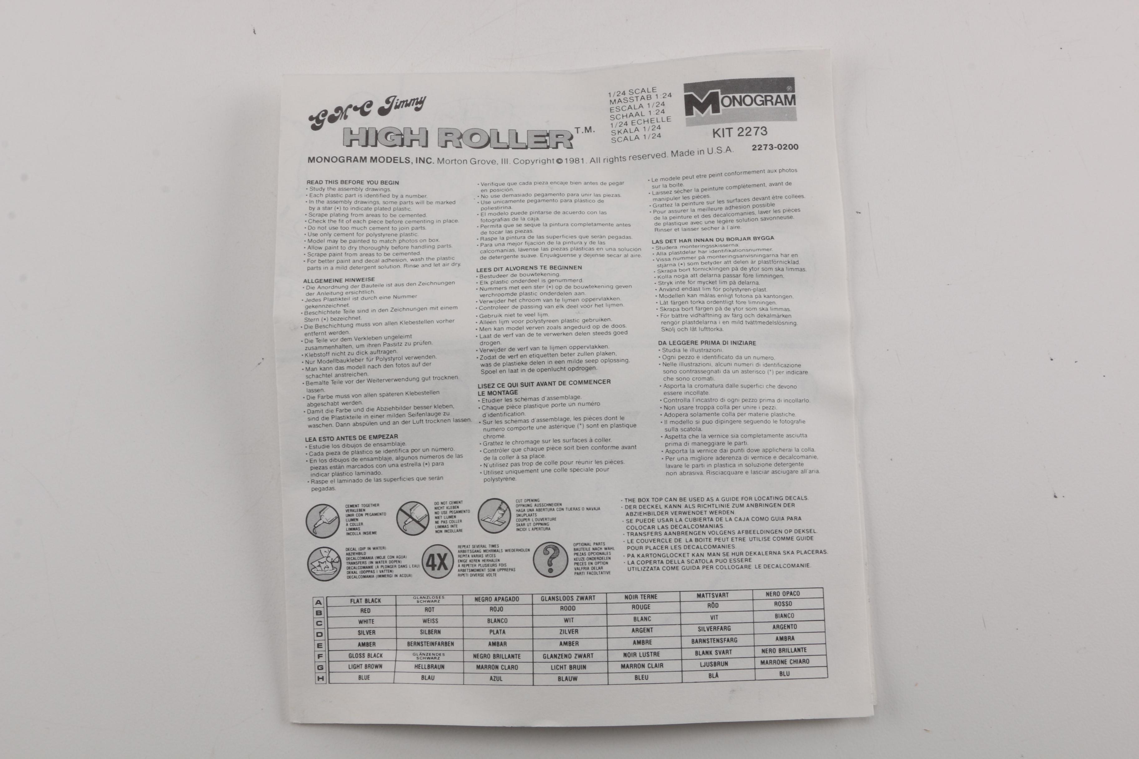 Monogram GMC Jimmy High Roller Truck 1/24 Model Scale Kit