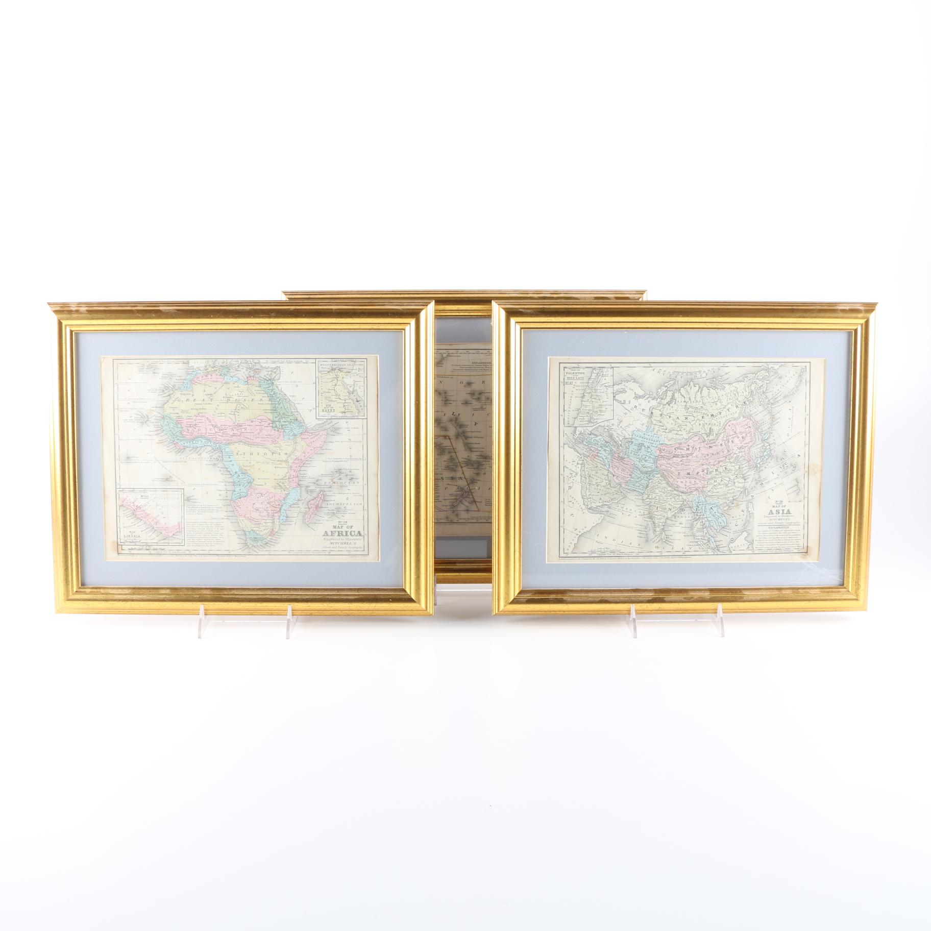 Collection of Framed Continental Maps