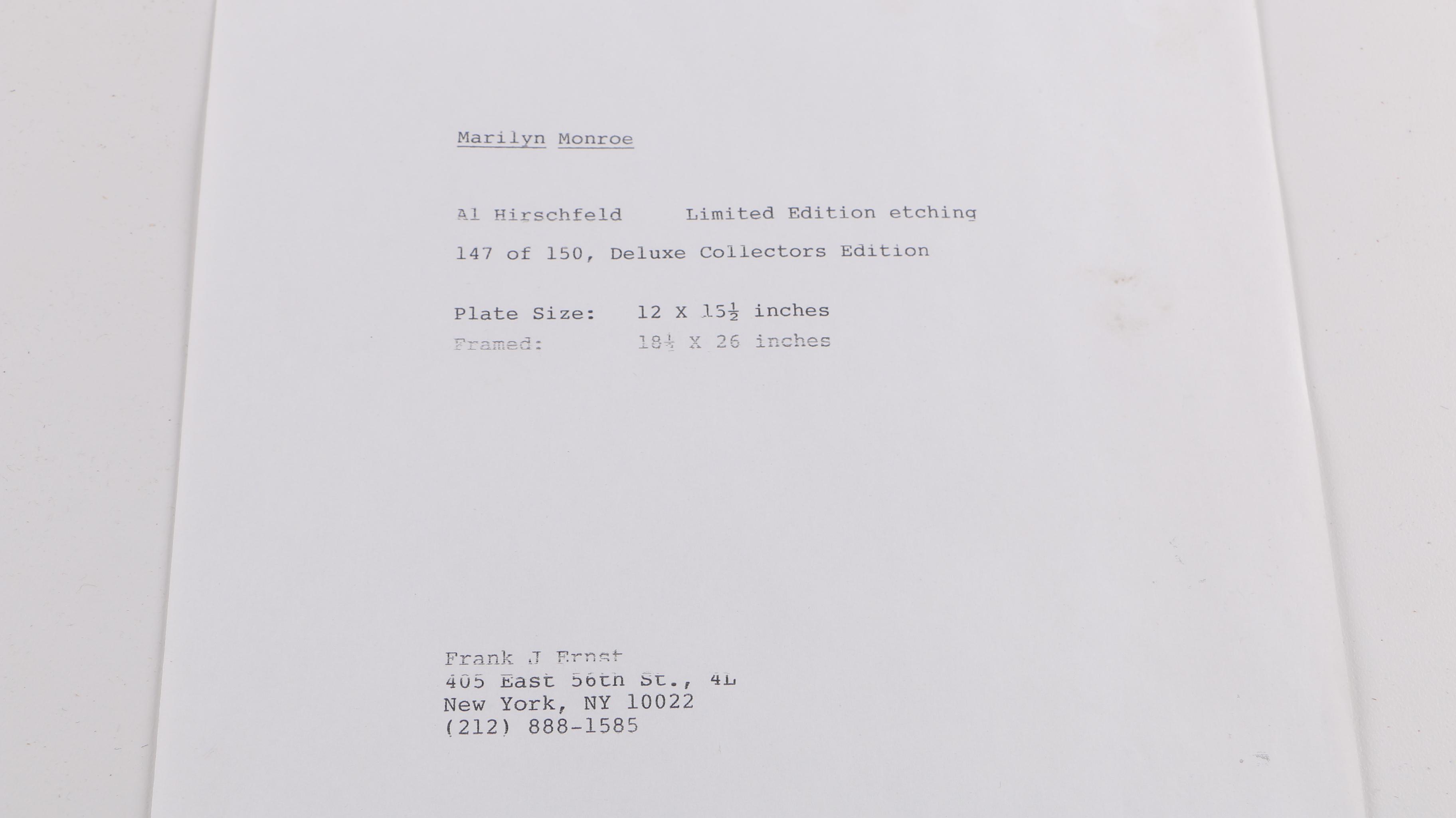 Albert Hirschfeld Signed Limited Edition Etching "Marilyn Monroe"