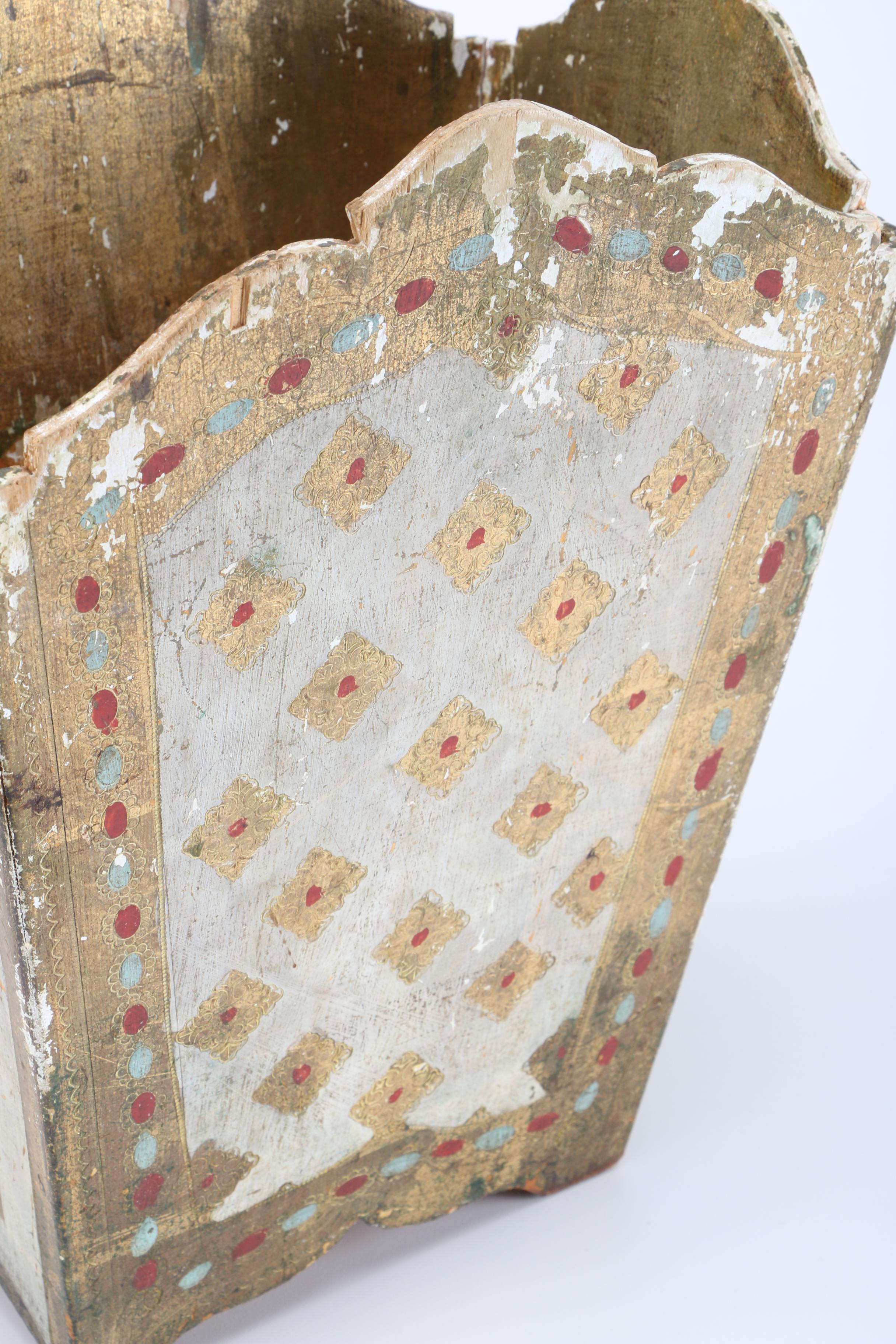 Italian Distressed Gold Tone Waste Bin and Trinket Box