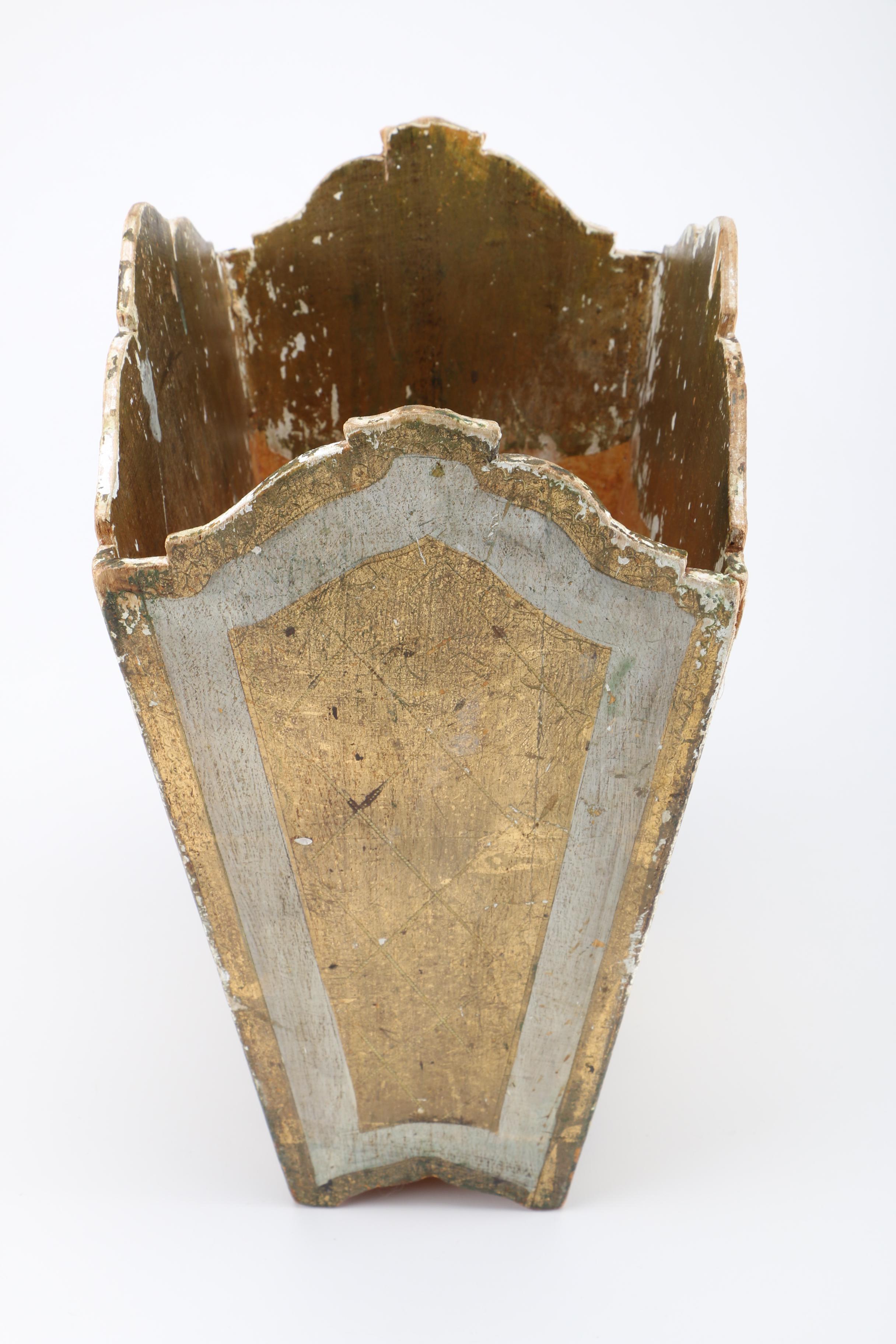 Italian Distressed Gold Tone Waste Bin and Trinket Box