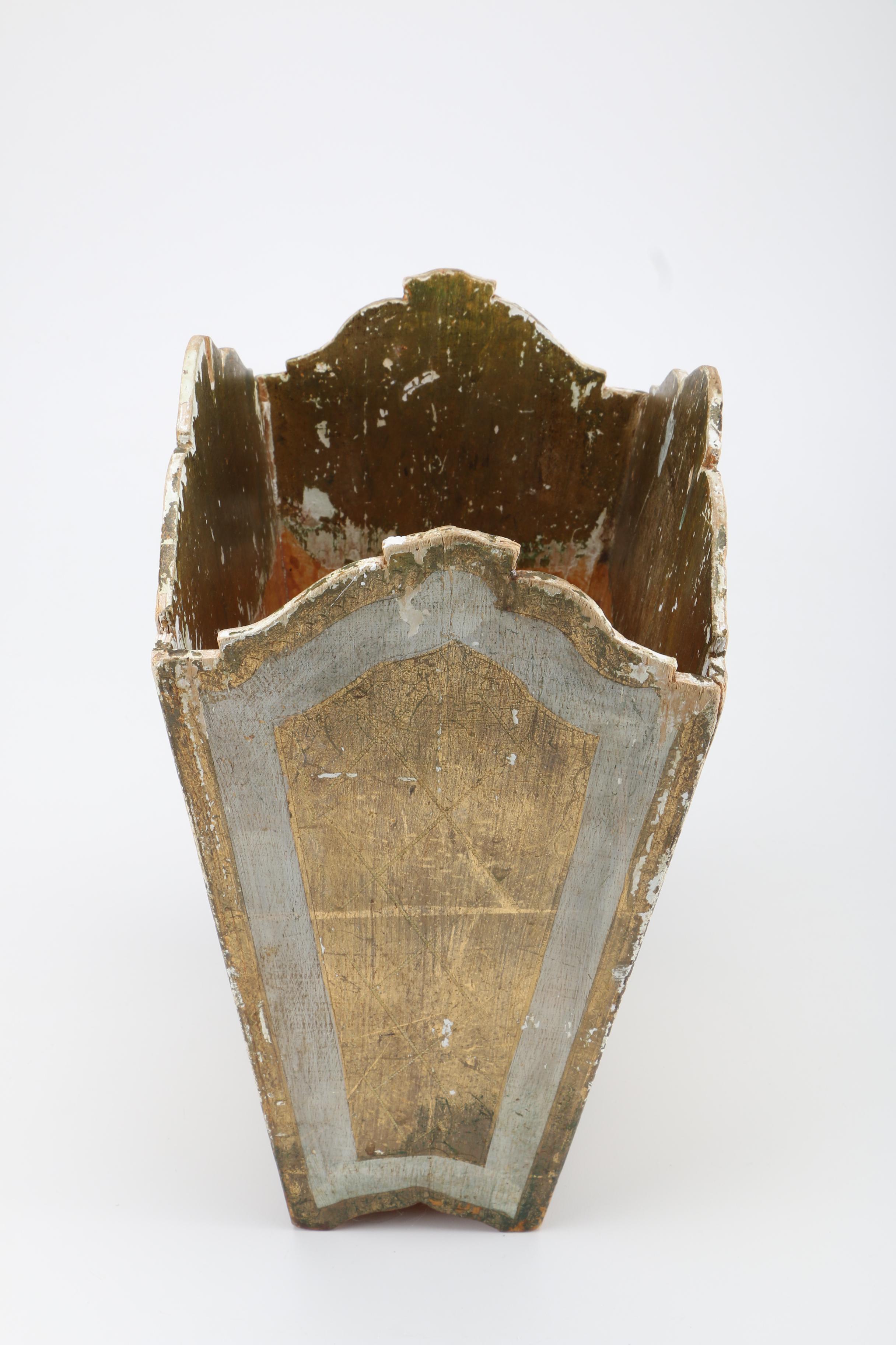 Italian Distressed Gold Tone Waste Bin and Trinket Box