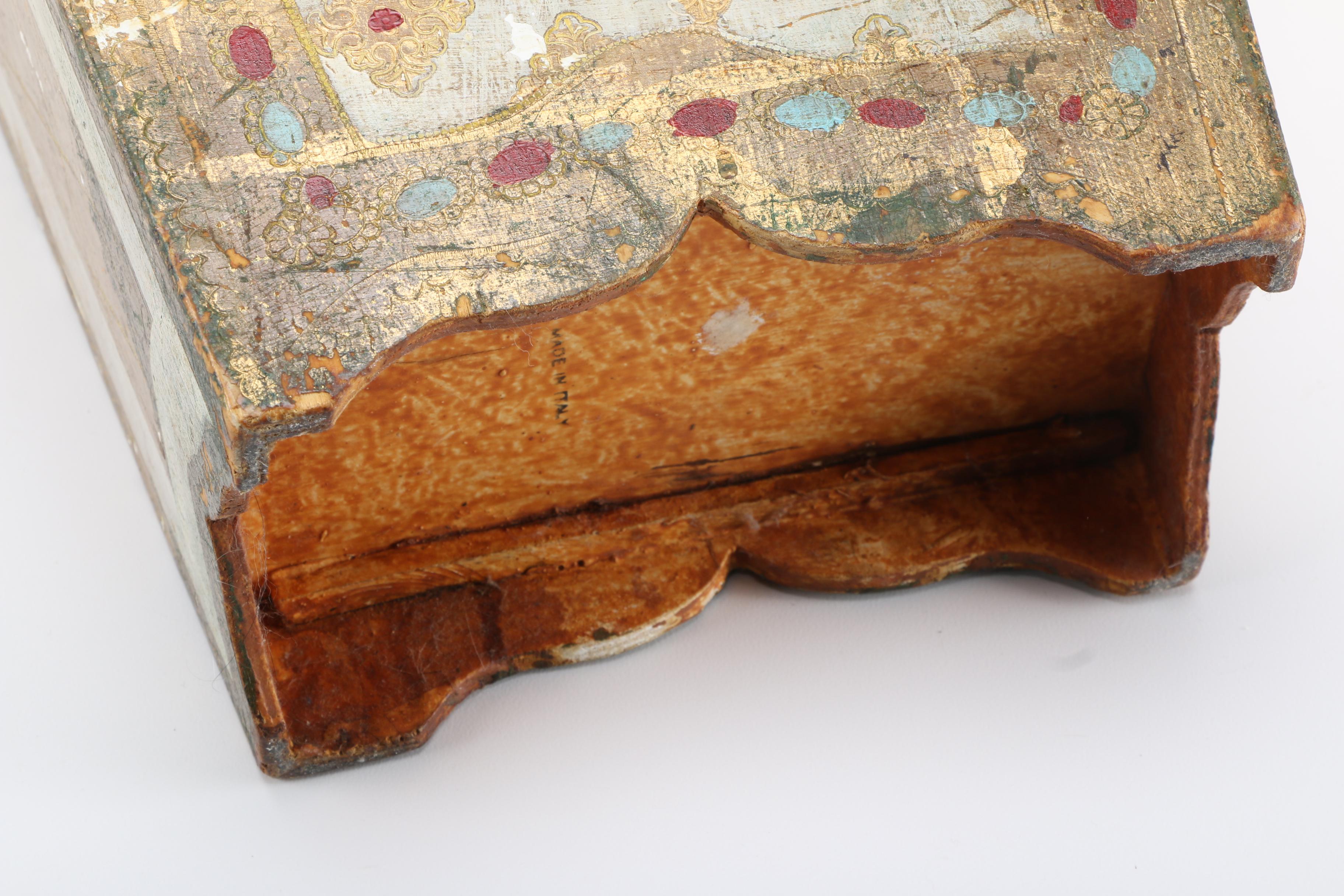 Italian Distressed Gold Tone Waste Bin and Trinket Box