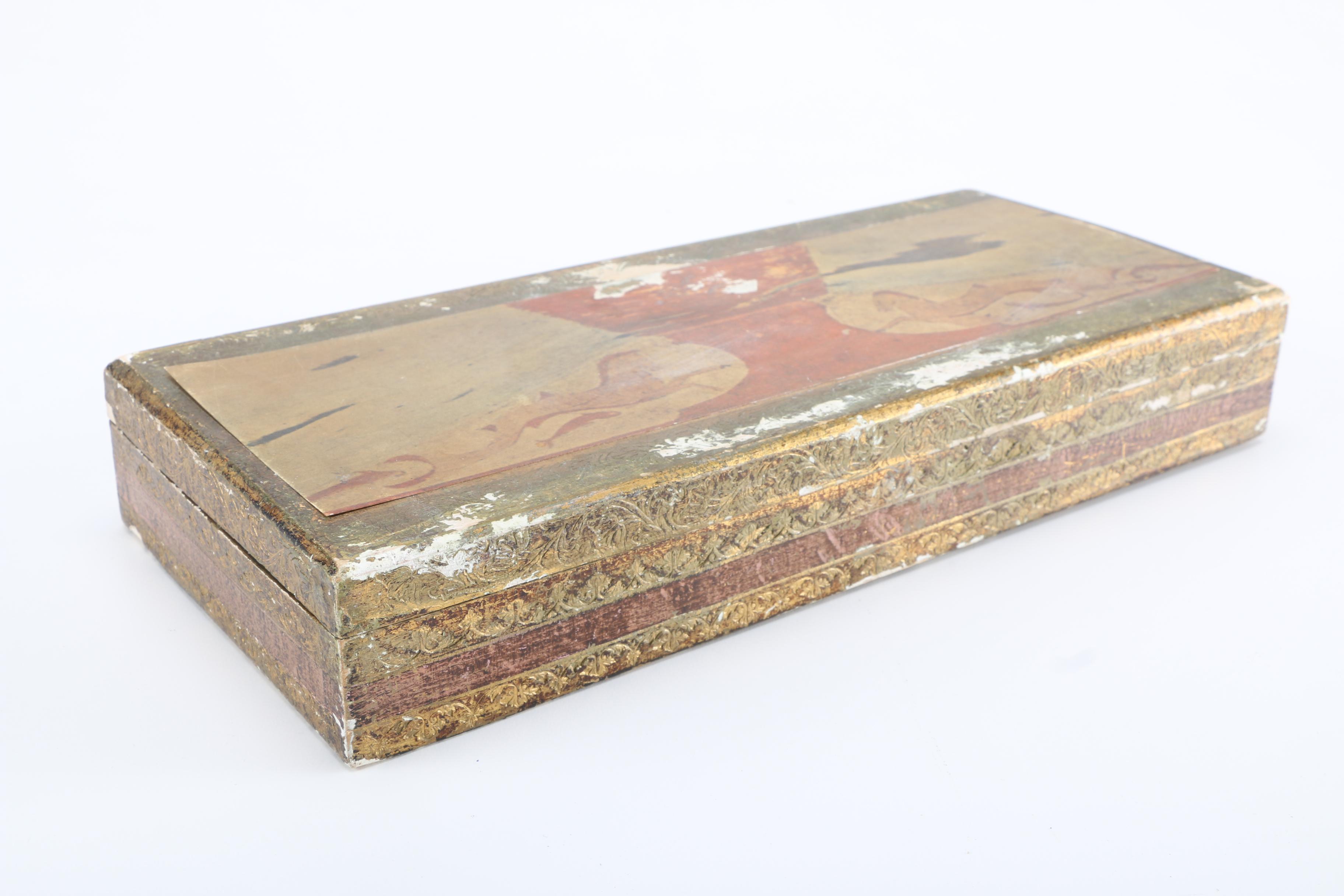 Italian Distressed Gold Tone Waste Bin and Trinket Box