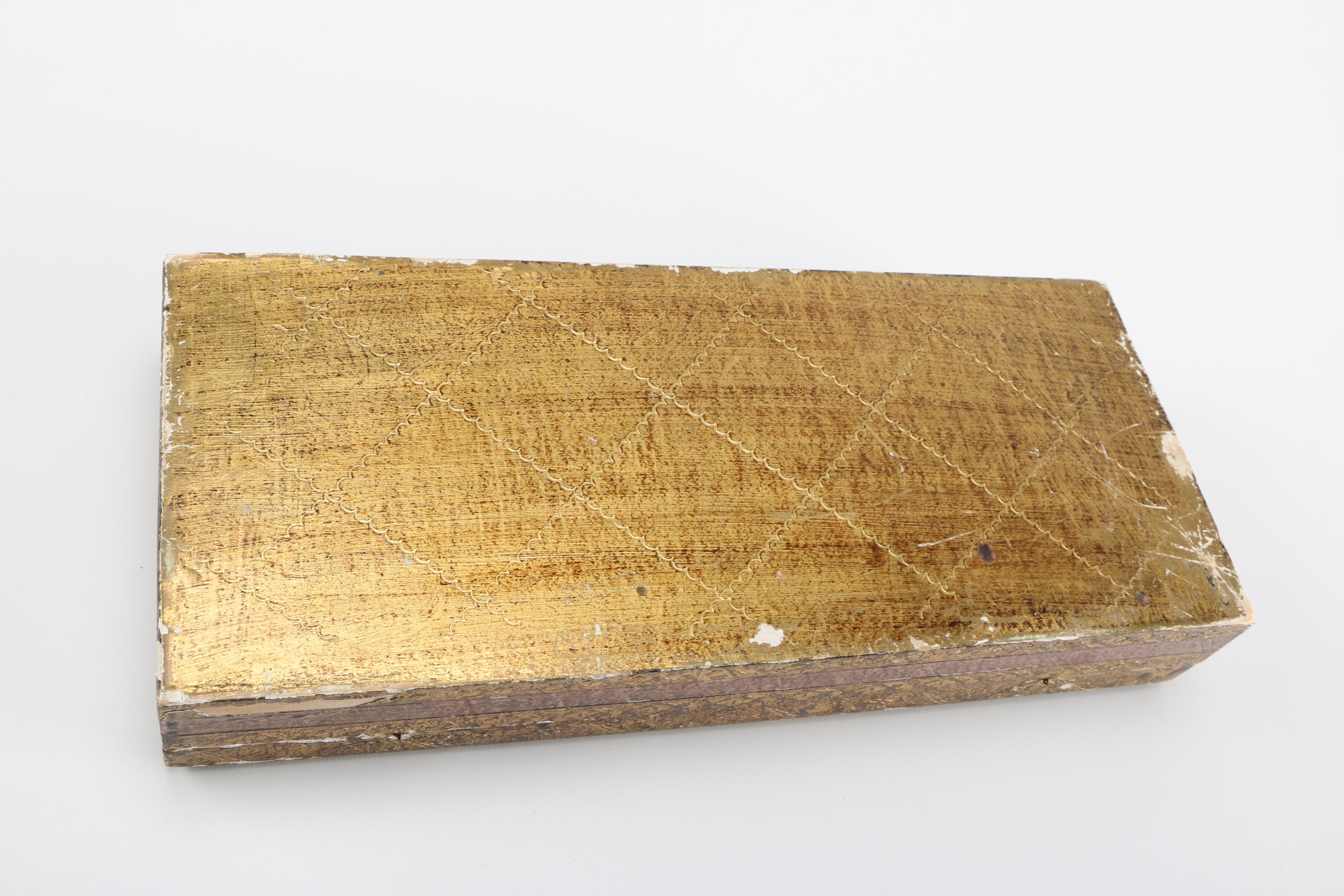 Italian Distressed Gold Tone Waste Bin and Trinket Box