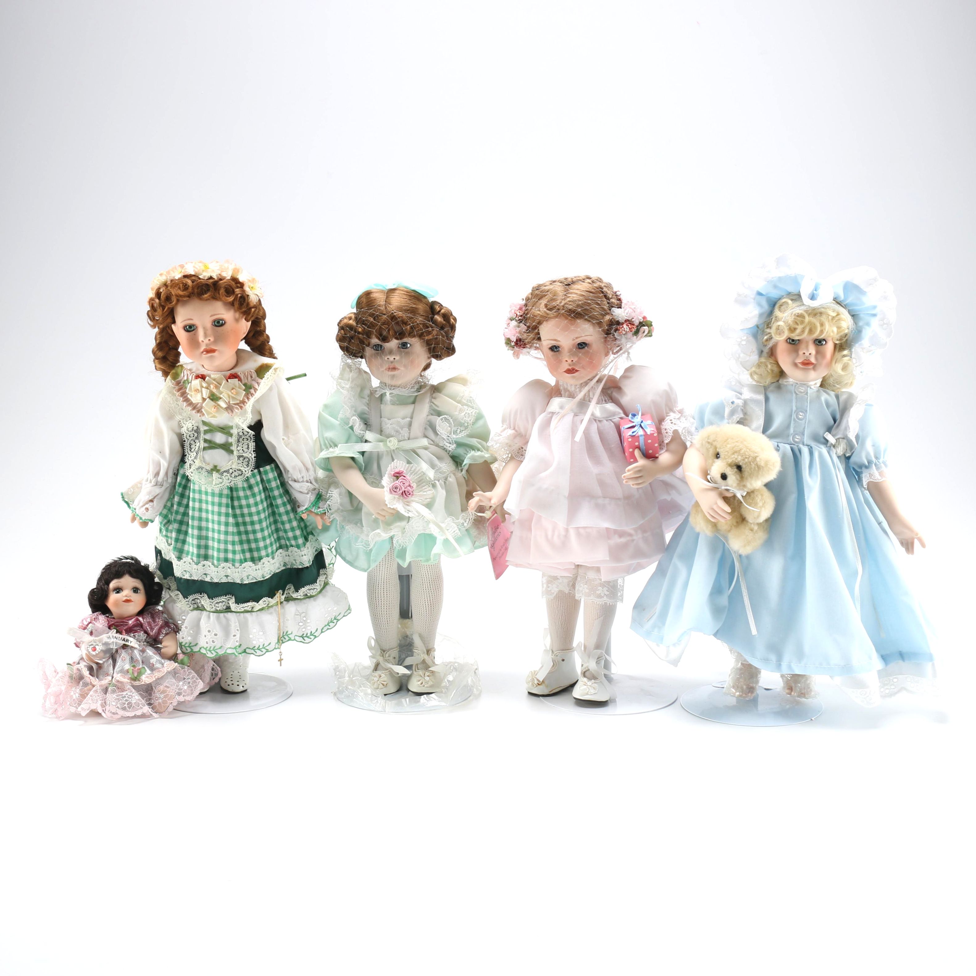 Paradise Gallery Doll Collection Featuring "Elizabeth and her Baby Bear" and "Kelly"