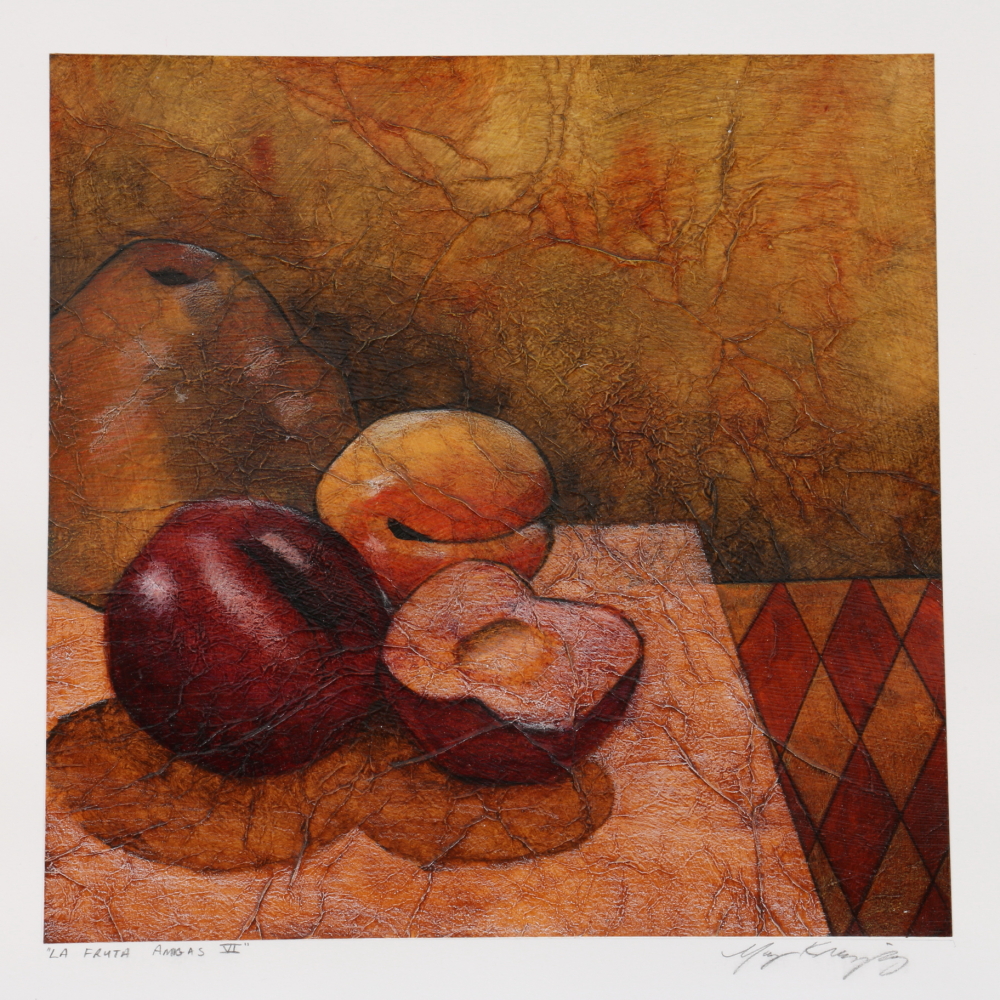 Mary Kreuziger Mixed Media on Paper "La Fruta Amigas III" and "La Fruta Amigas VI"