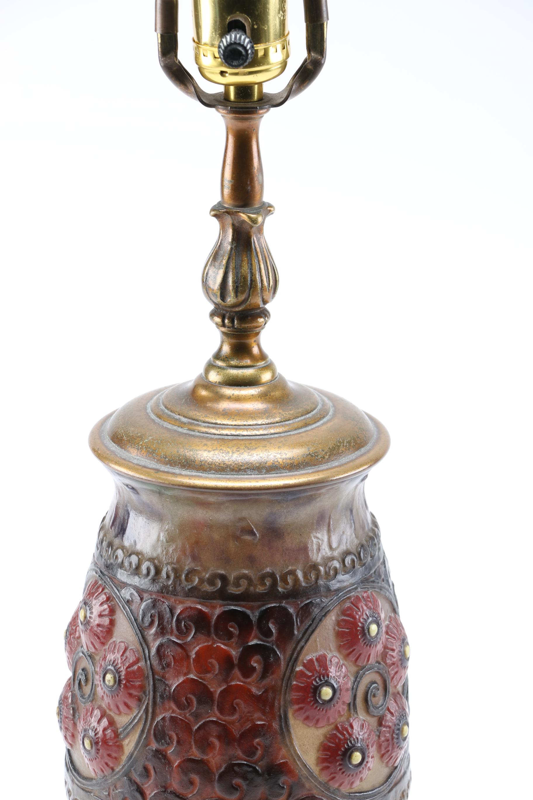 Brass Accented Floral Lamp