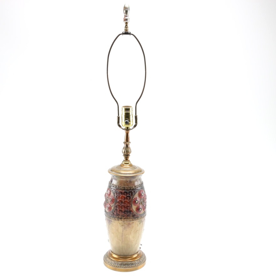 Brass Accented Floral Lamp