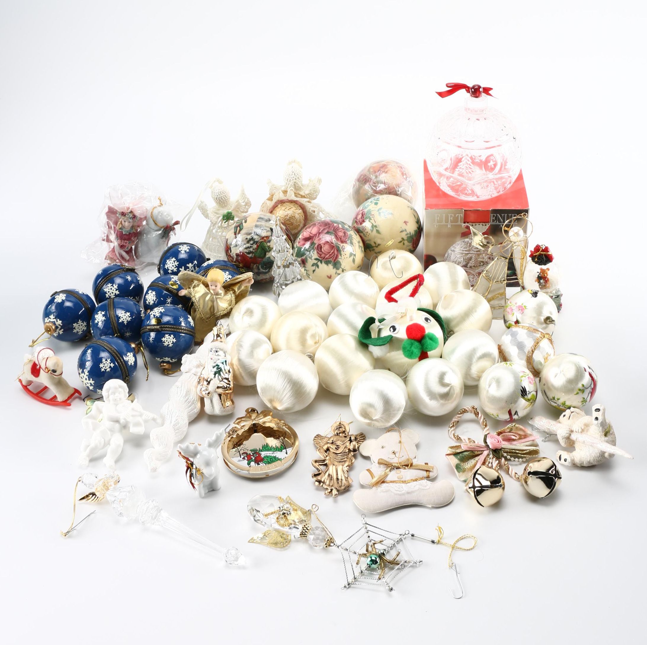 Fifth Avenue Crystal Candy Dish and Assortment of Christmas Ornaments