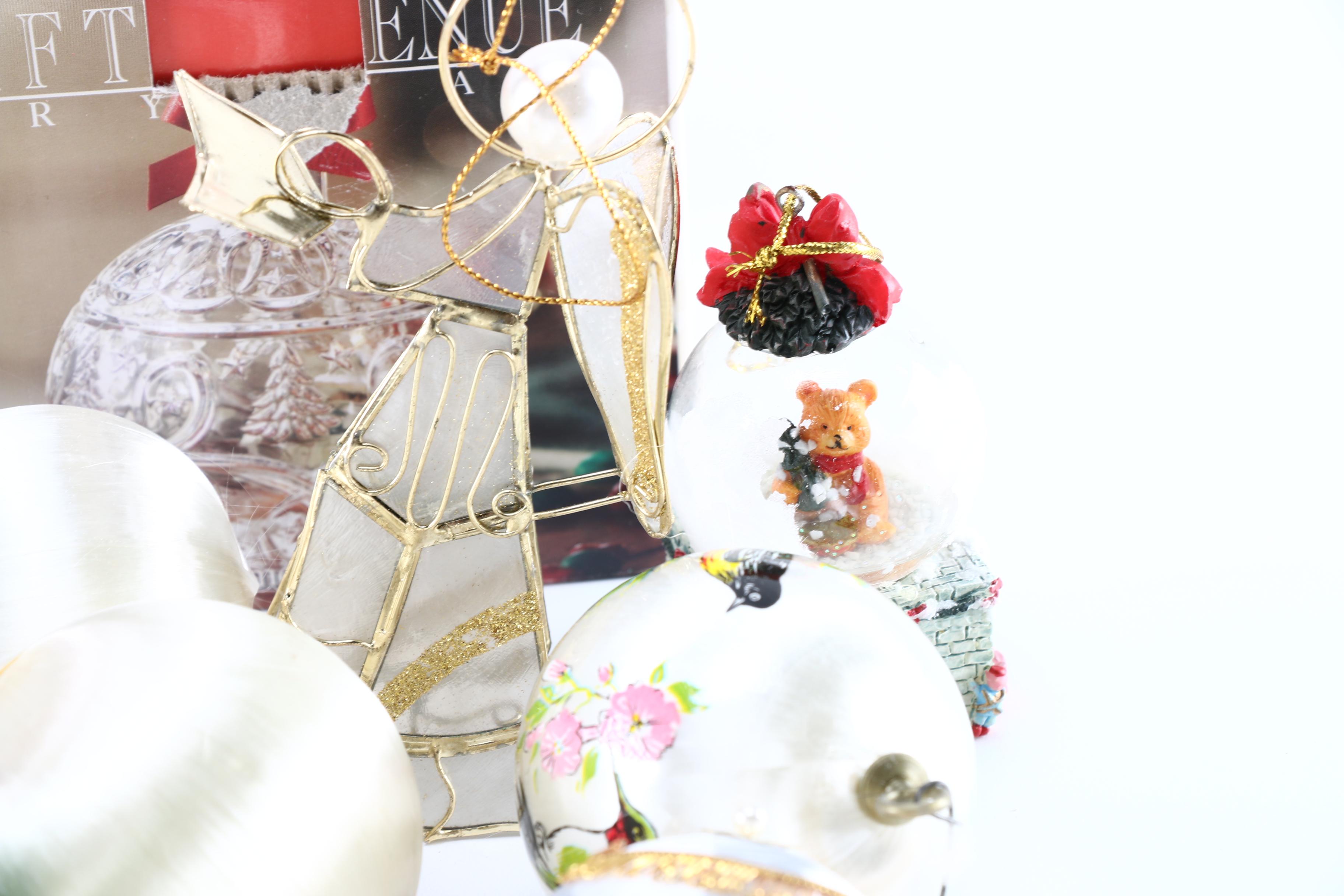 Fifth Avenue Crystal Candy Dish and Assortment of Christmas Ornaments