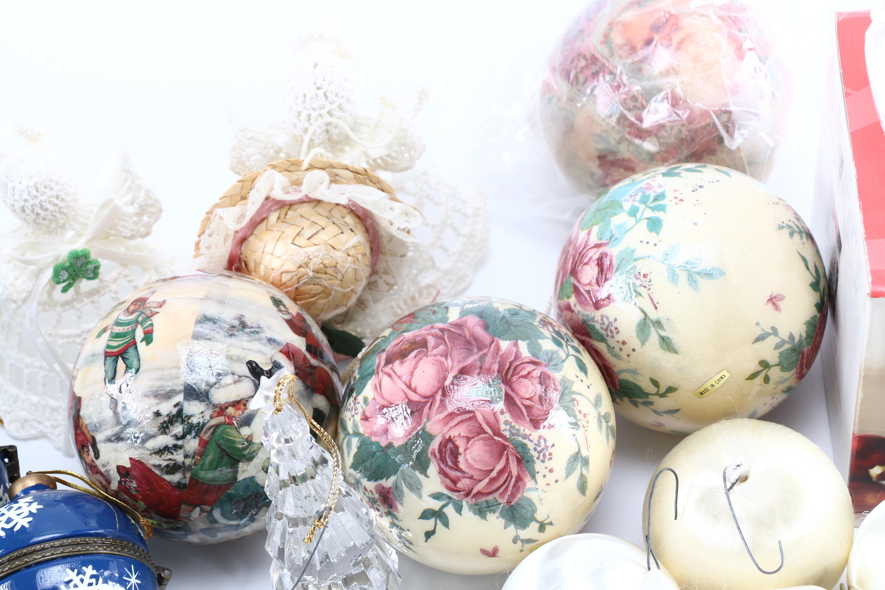 Fifth Avenue Crystal Candy Dish and Assortment of Christmas Ornaments