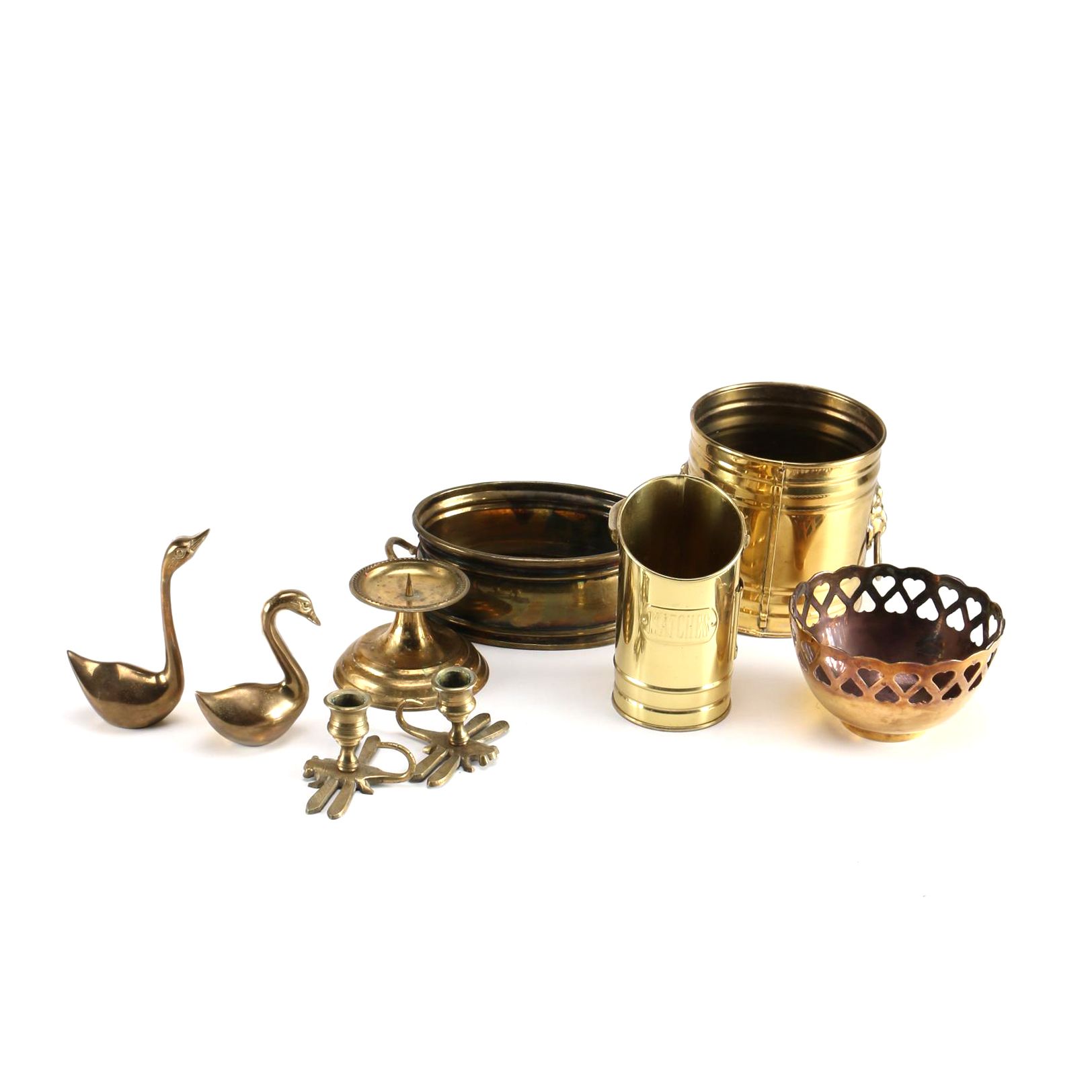 Small Brass Containers and Candleholders from India, Holland, and Korea
