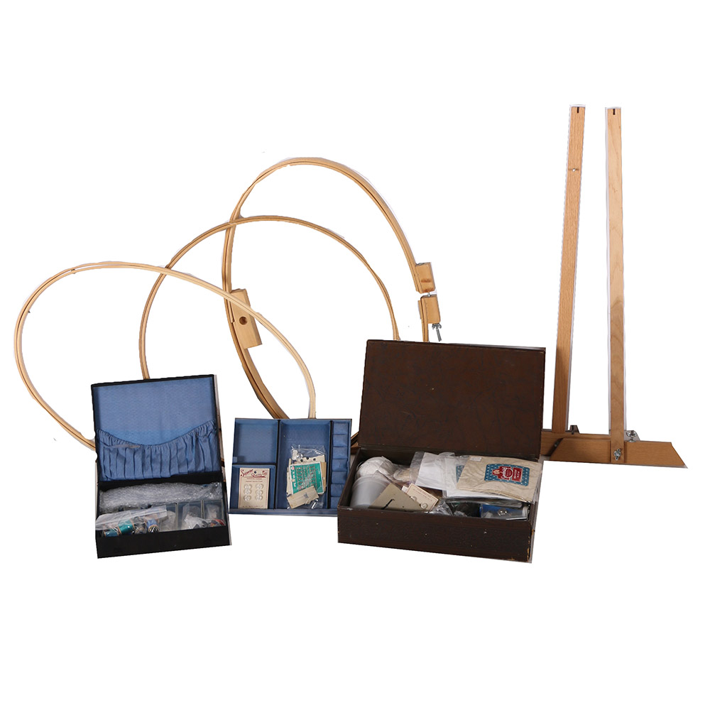 Sewing Boxes With Odds and Wooden Quilting Hoops